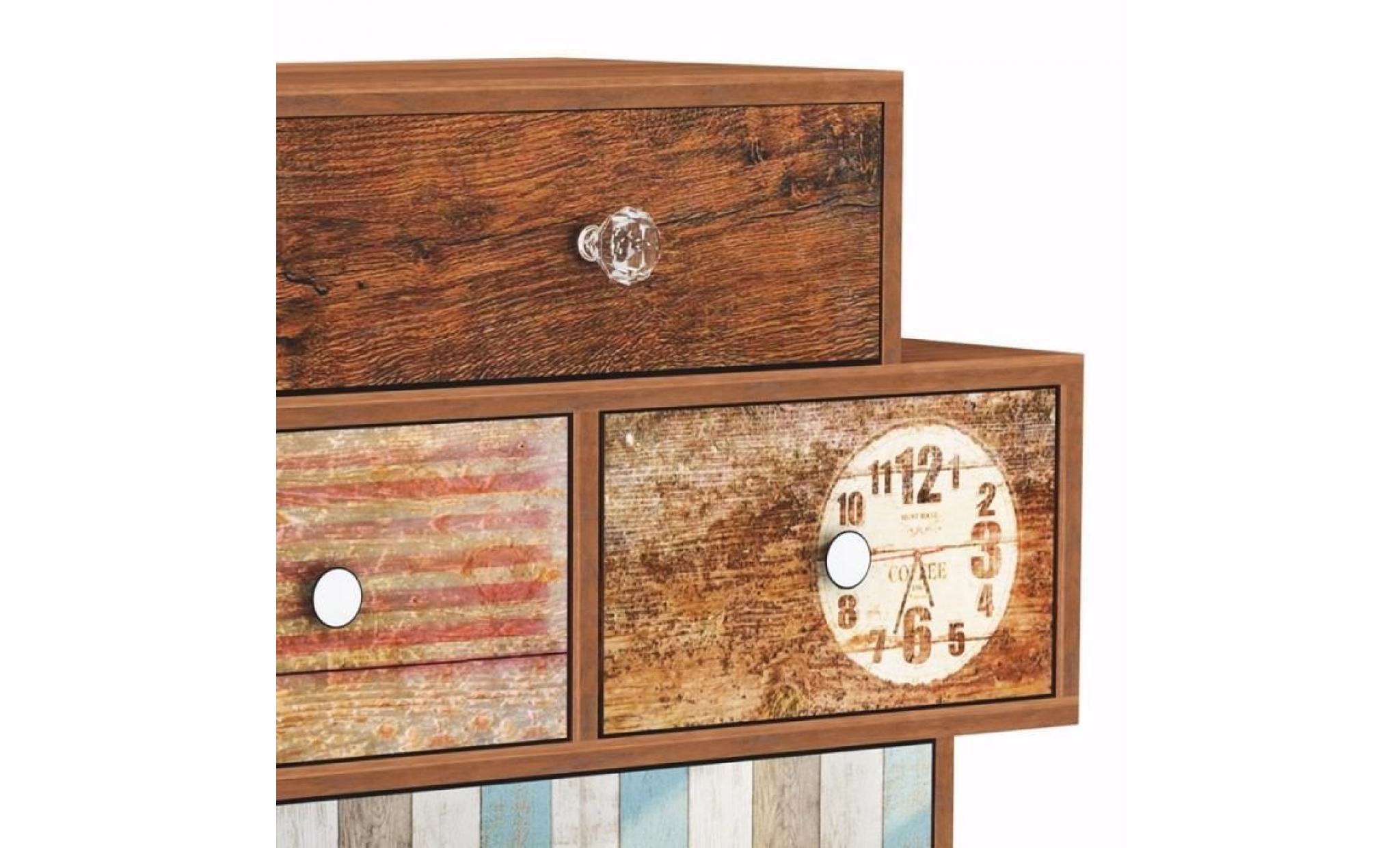 cabinet de rangement / commode vintage   patchwork   63 cm   façade colorée   piètement en acier   style patchwork   6 tiroirs pas cher