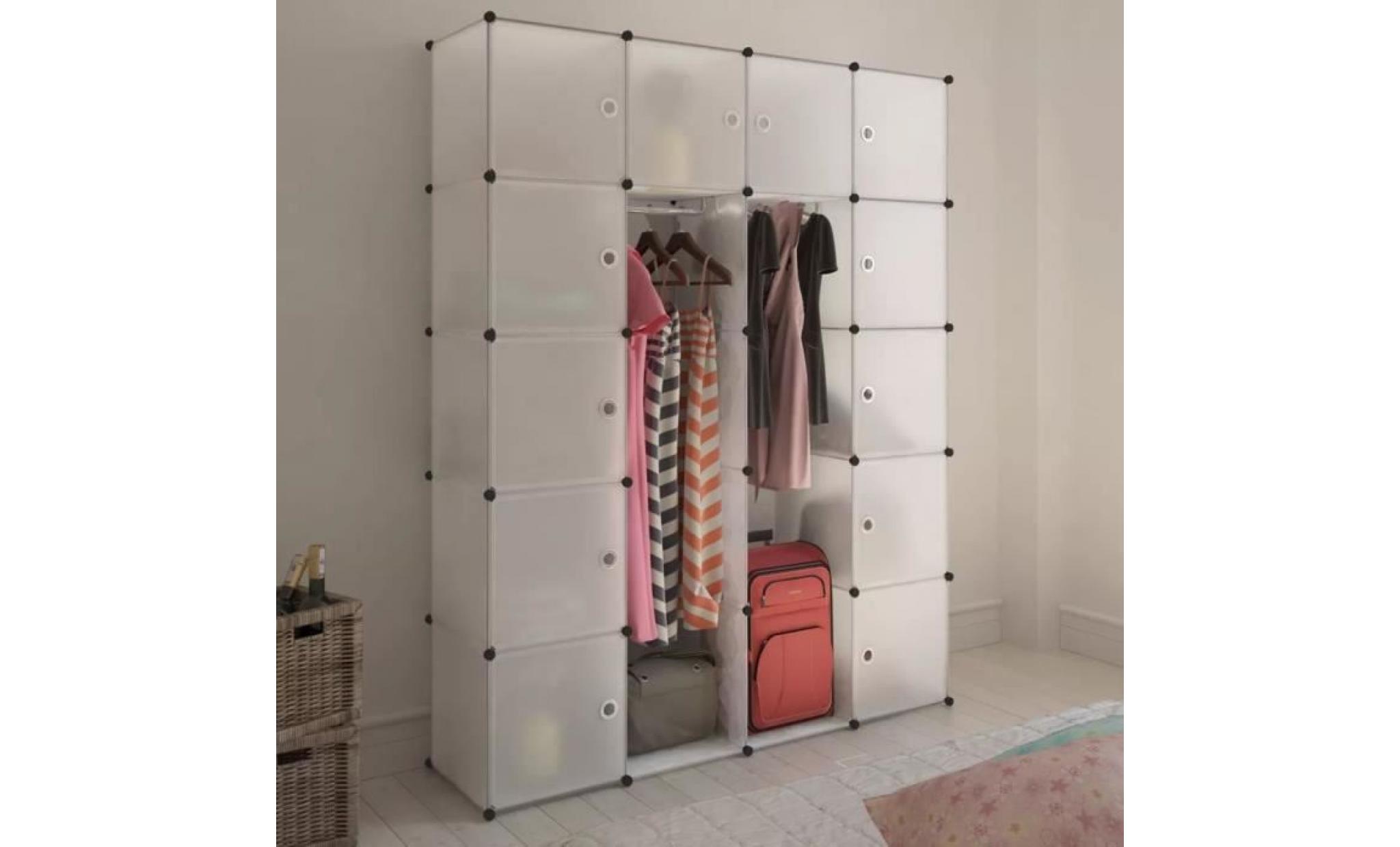 cabinet modulable armoire de chambre avec 14 compartiments blanc 37x146x180,5 cm