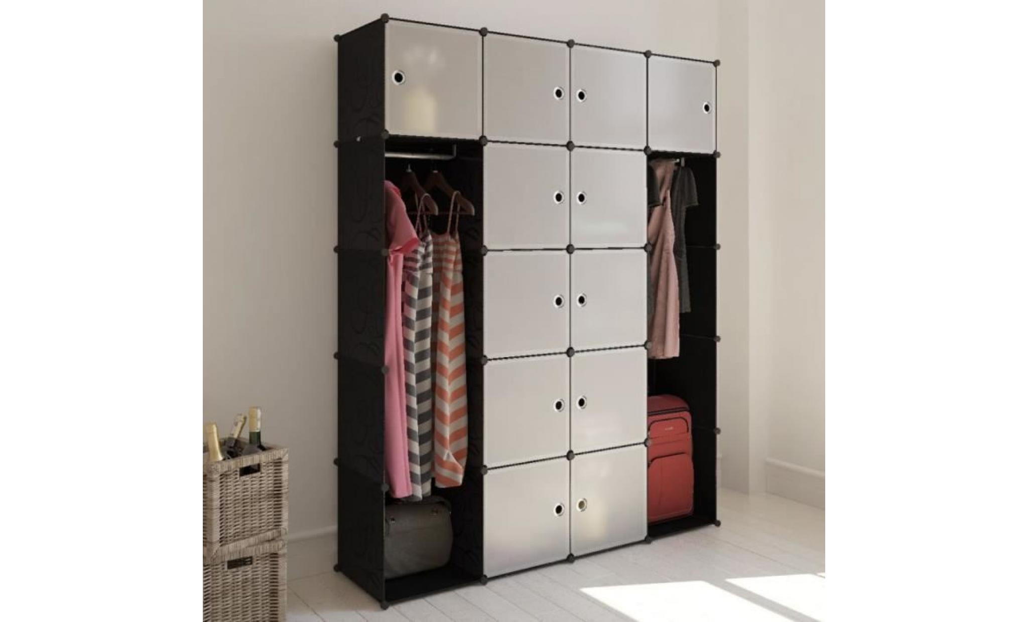 cabinet modulable armoire penderie contemporain  avec 14 compartiments noir et blanc 37x146x180,5 cm