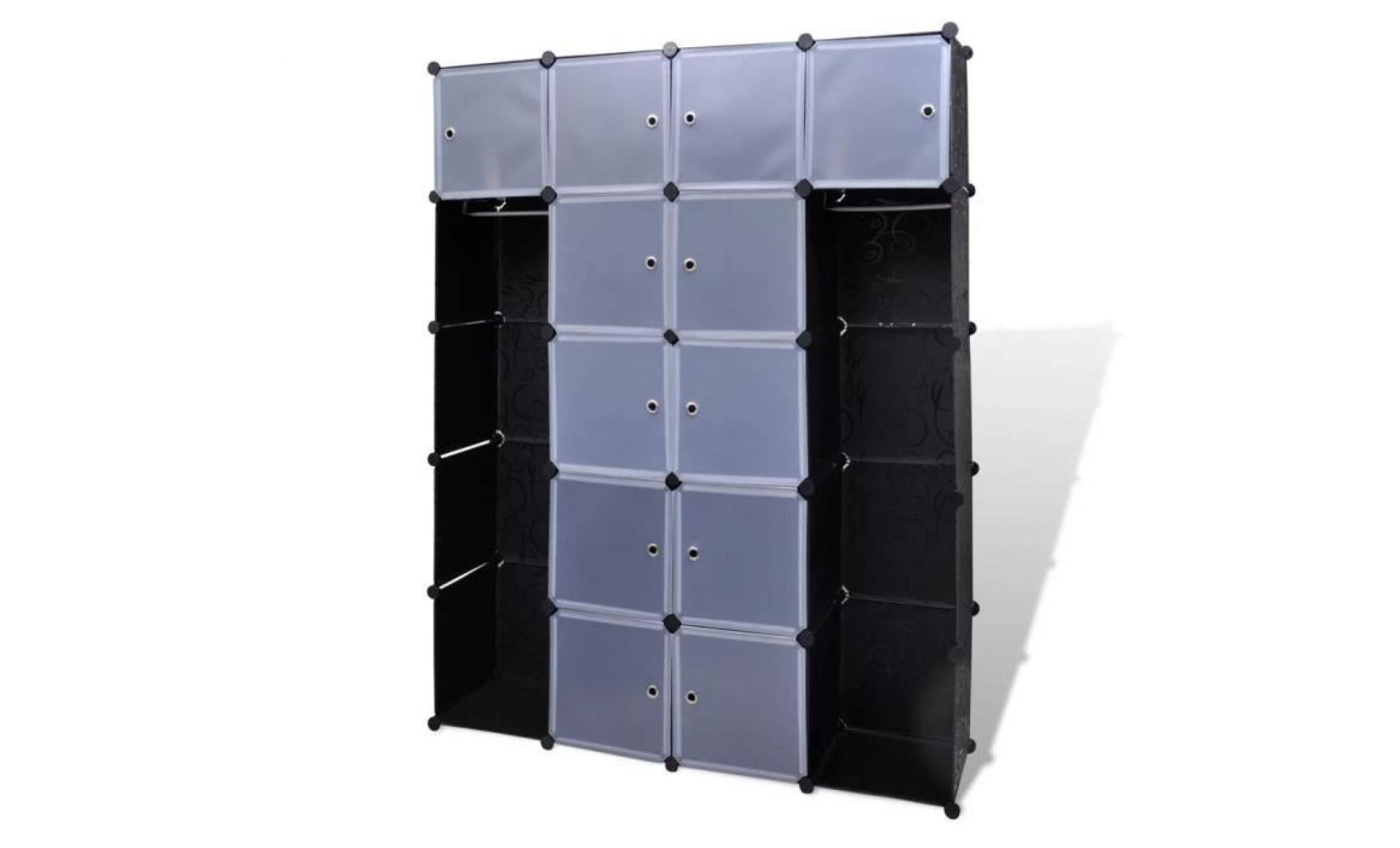 cabinet modulable armoire penderie contemporain  avec 14 compartiments noir et blanc 37x146x180,5 cm pas cher
