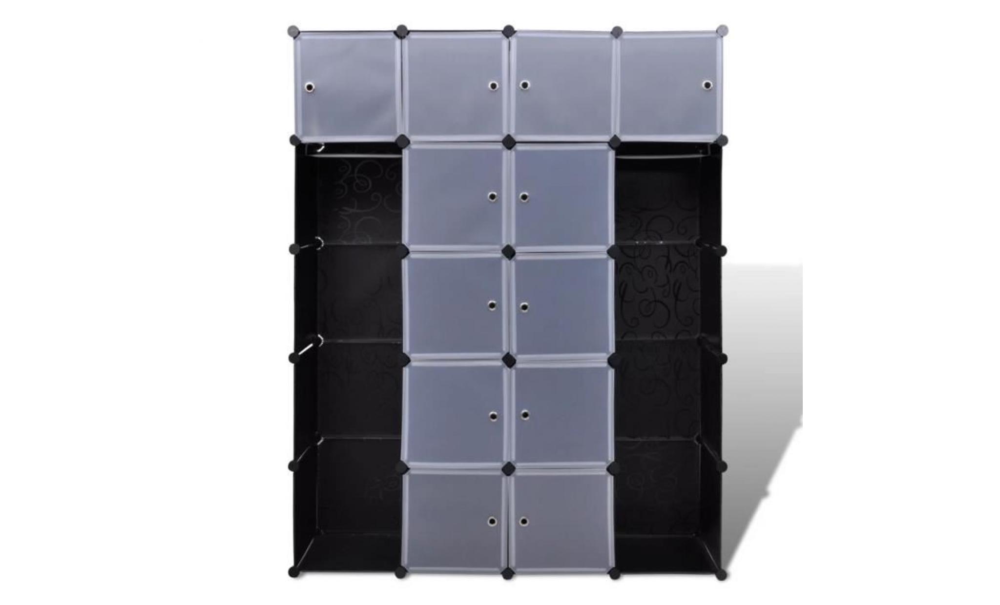 cabinet modulable armoire penderie contemporain  avec 14 compartiments noir et blanc 37x146x180,5 cm pas cher