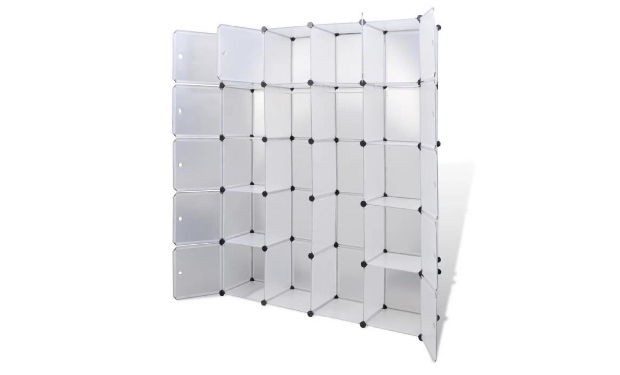 cabinet modulable avec 14 compartiments armoire de chambre armoire penderie contemporain blanc 37x146x180,5 cm pas cher