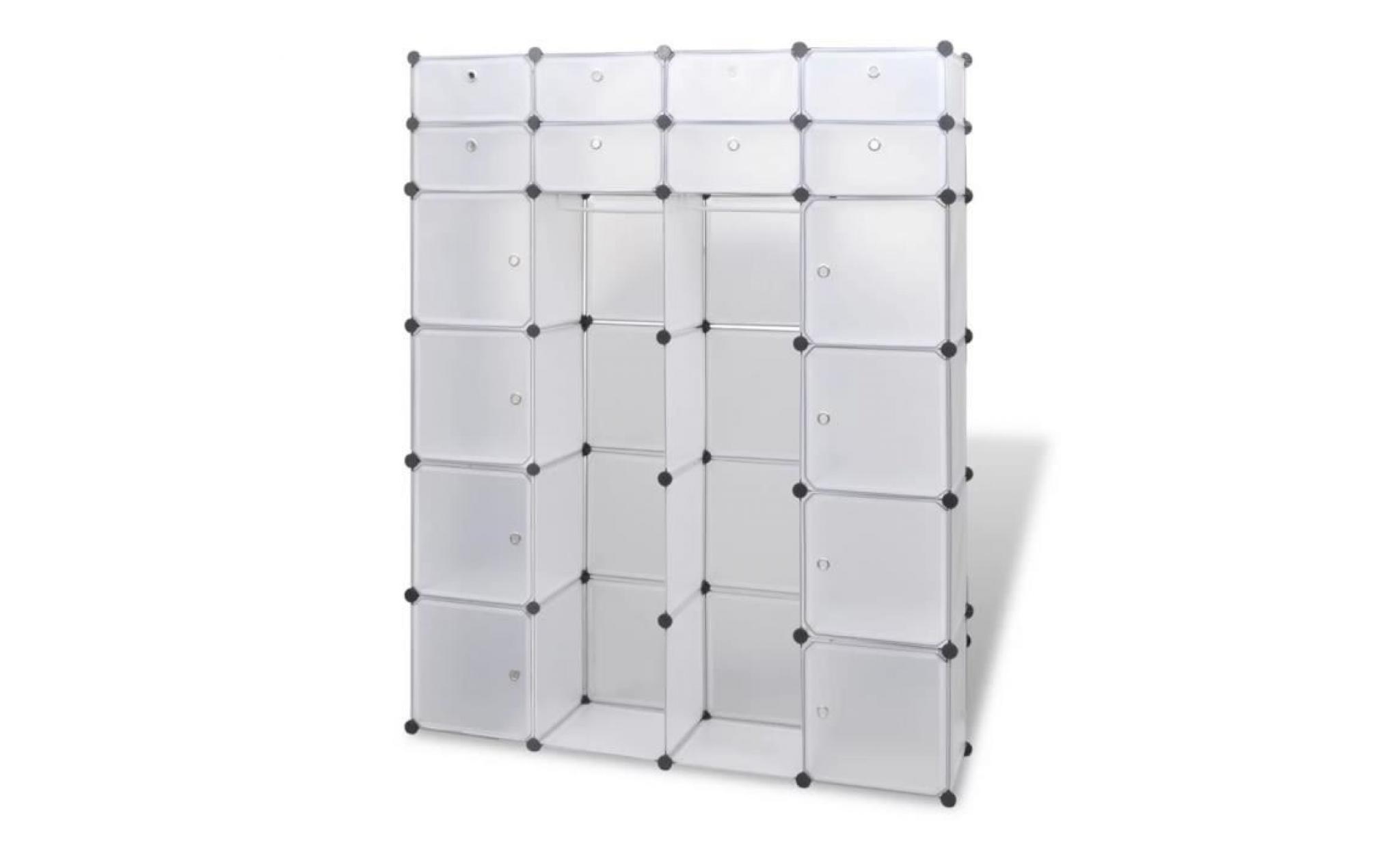 cabinet modulable avec 18 compartiments armoire penderie contemporain blanc 37x146x180,5 cm pas cher