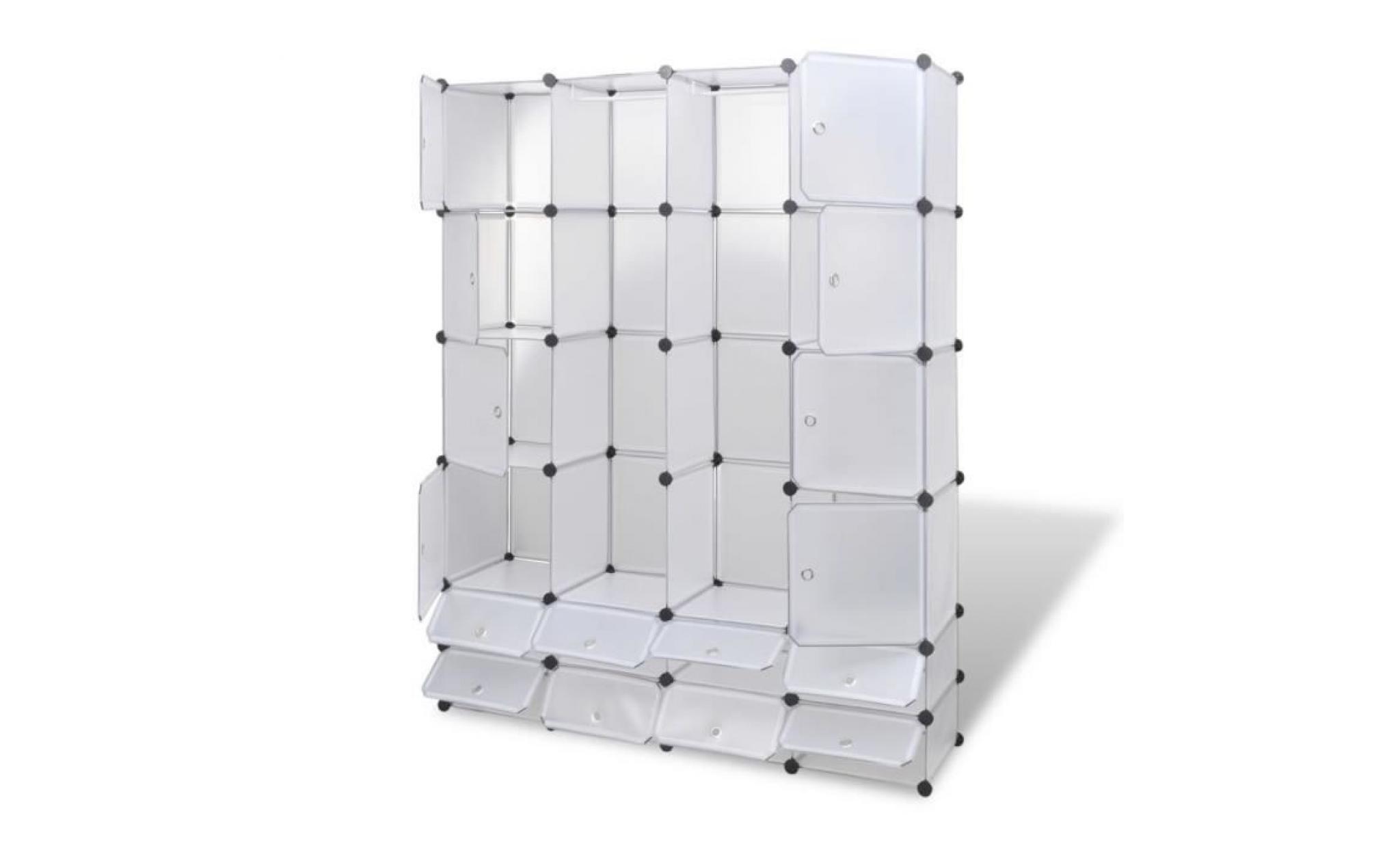 cabinet modulable avec 18 compartiments armoire penderie contemporain blanc 37x146x180,5 cm pas cher