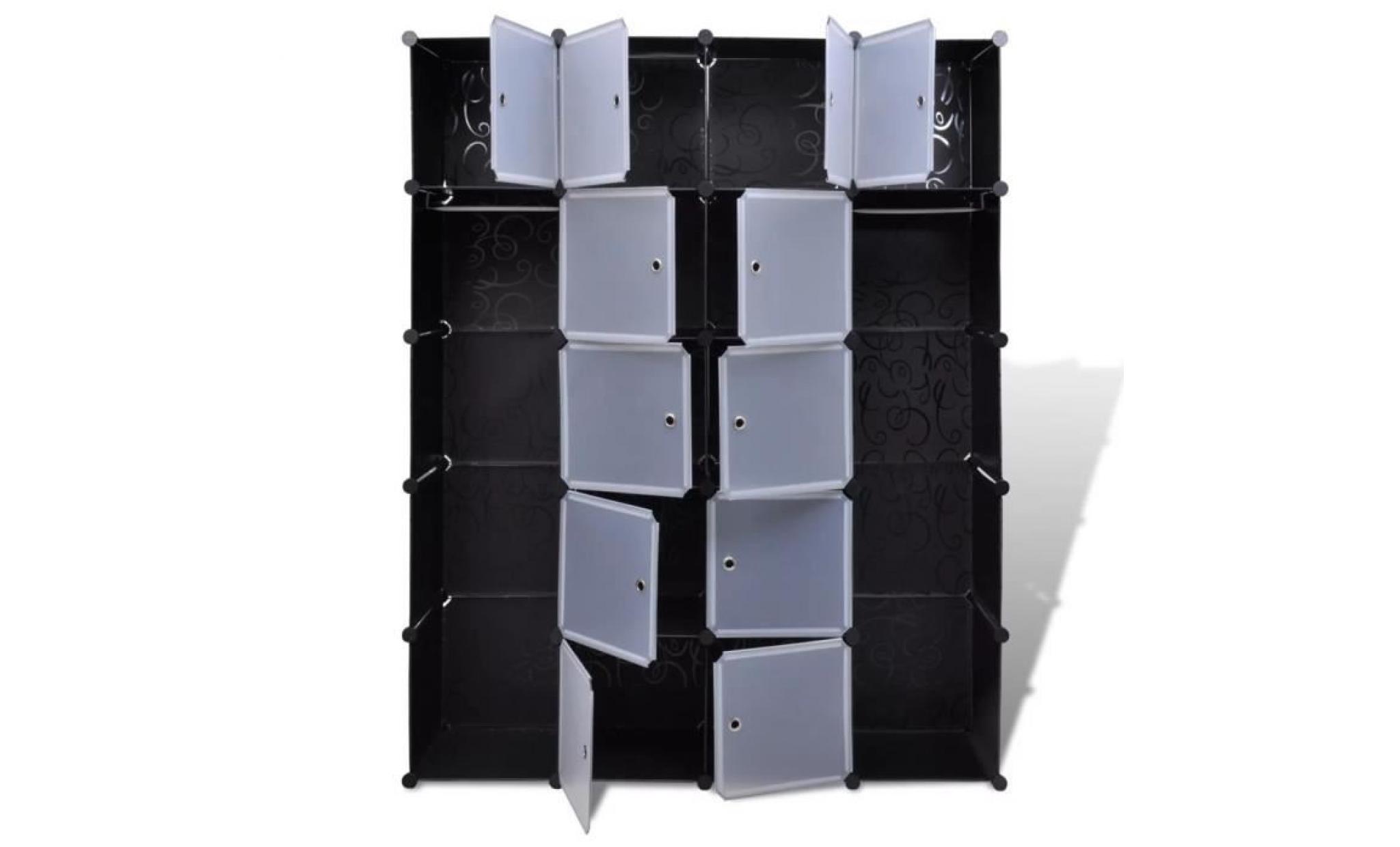cabinet modulable meuble rangement avec 14 compartiments noir et blanc 37x146x180,5 cm pas cher