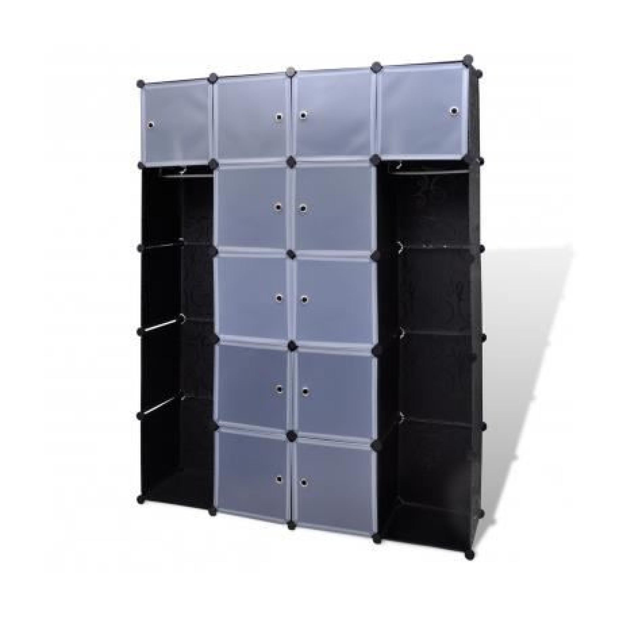 Cabinet modulable noir et blanc avec 14 compartiments 37 x 150 x 190 cm