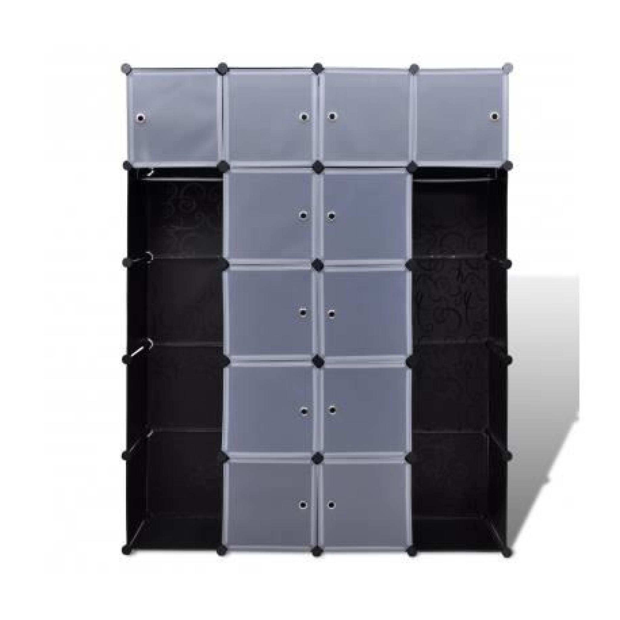 Cabinet modulable noir et blanc avec 14 compartiments 37 x 150 x 190 cm pas cher