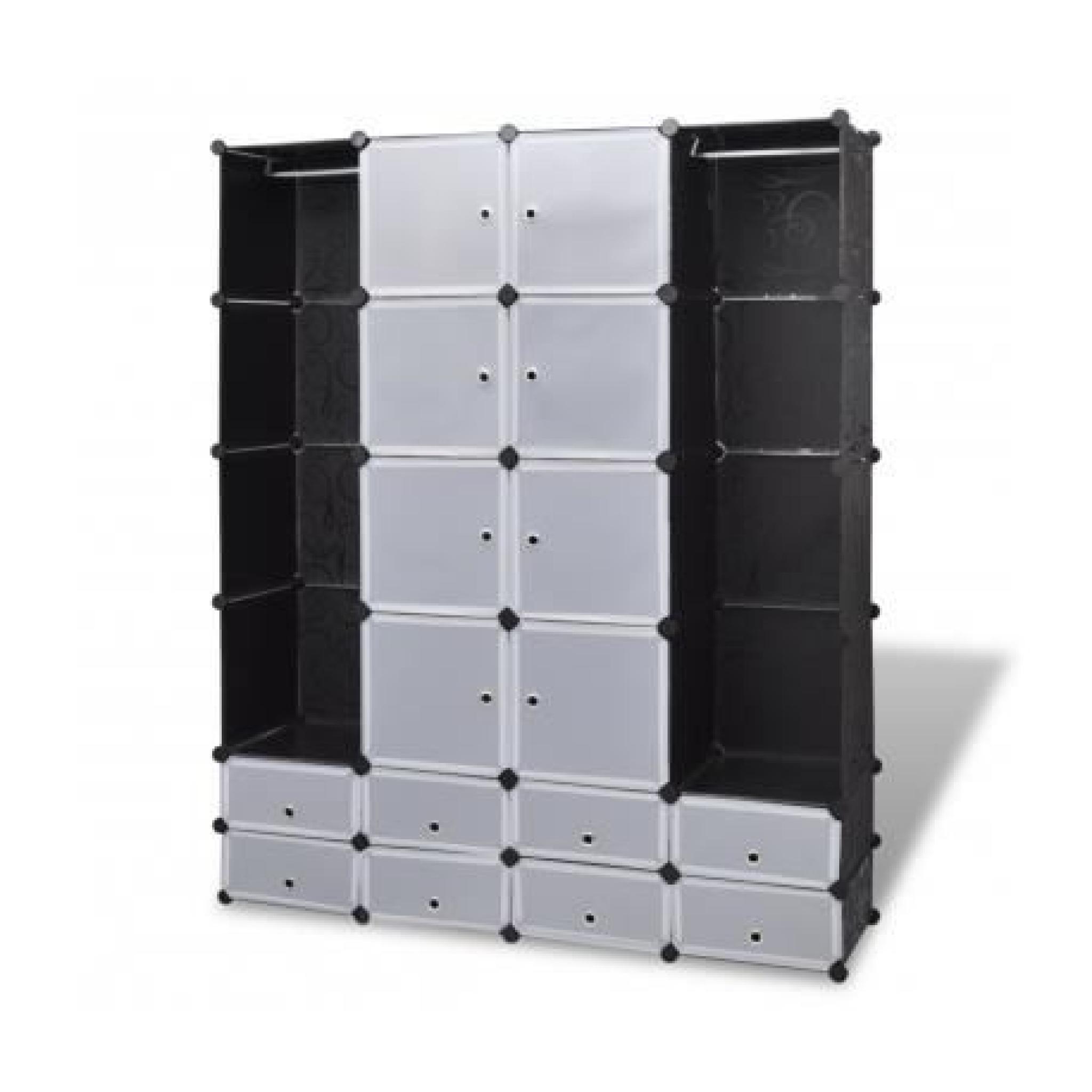 Cabinet modulable noir et blanc avec 18 compartiments 37 x 150 x 190 cm