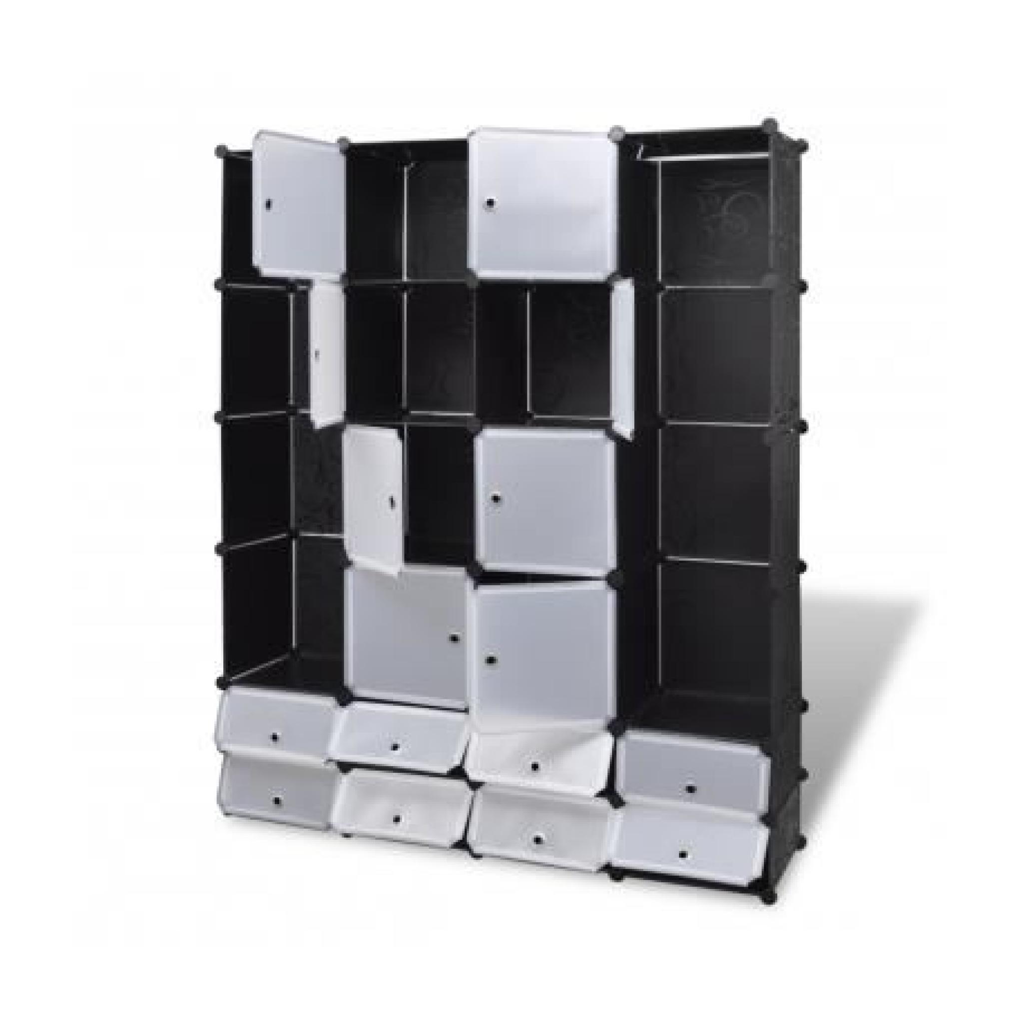 Cabinet modulable noir et blanc avec 18 compartiments 37 x 150 x 190 cm pas cher