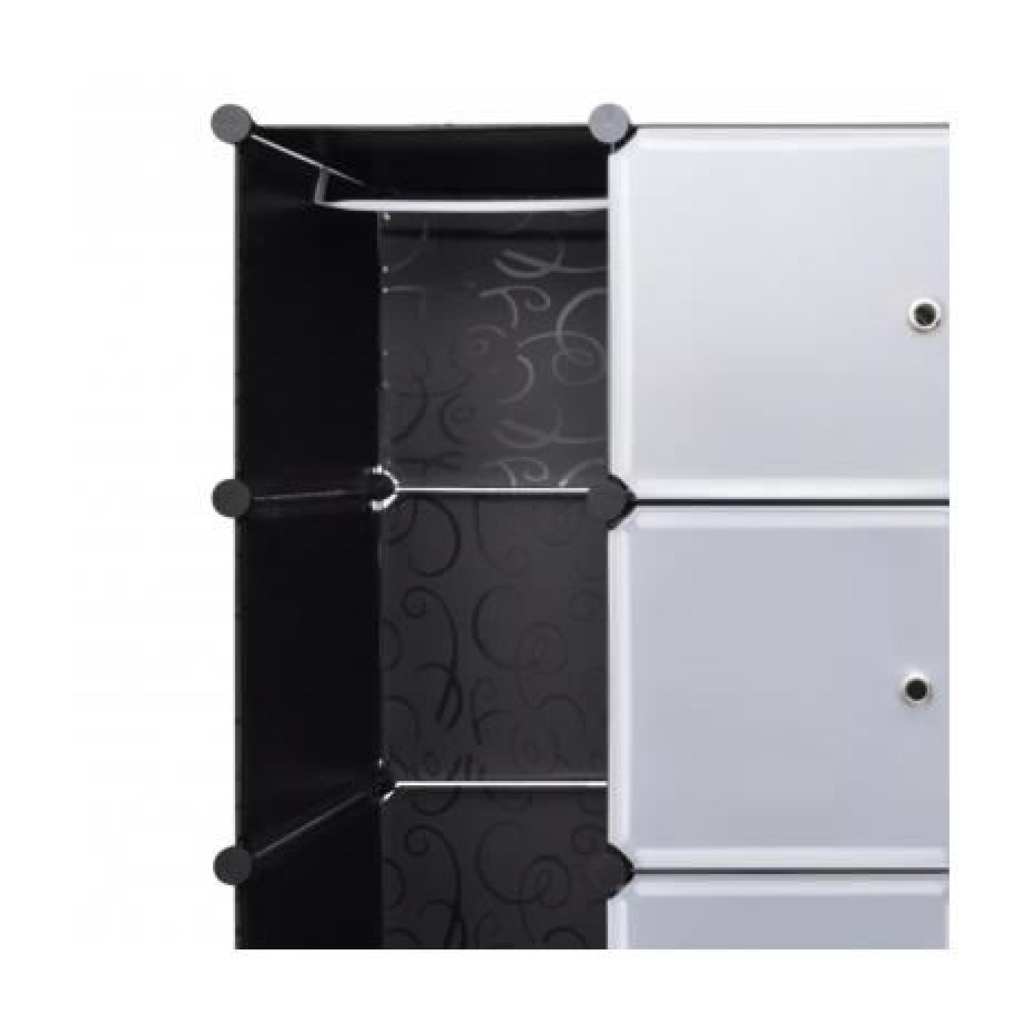 Cabinet modulable noir et blanc avec 18 compartiments 37 x 150 x 190 cm pas cher