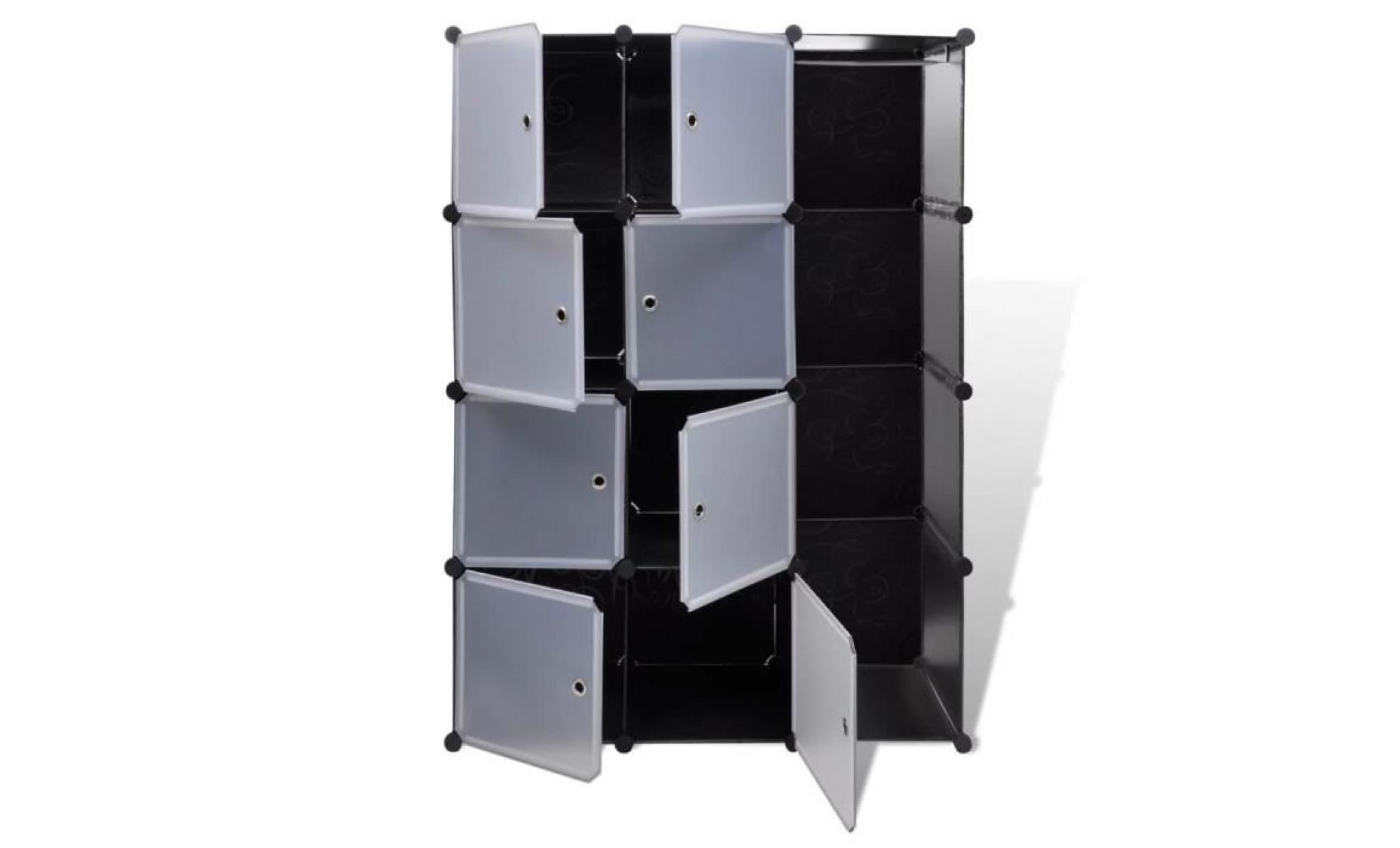 cabinet penderie armoire modulable noir et blanc avec 9 compartiments 37 x 115 x 150cm pas cher