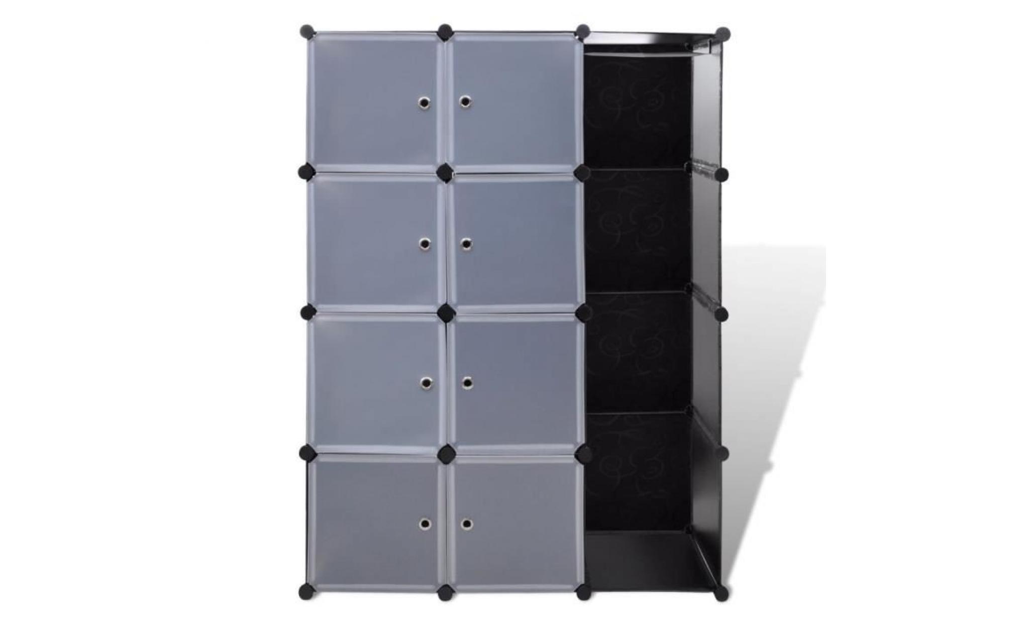 cabinet penderie armoire modulable noir et blanc avec 9 compartiments 37 x 115 x 150cm pas cher