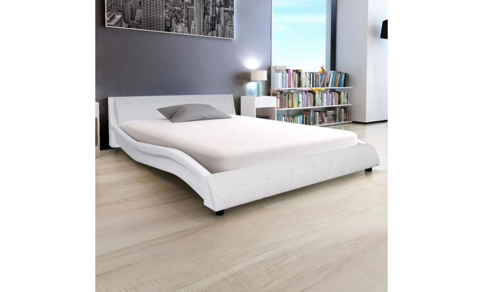 cadre de lit 140 x 200 cm cuir artificiel blanc structure de lit lit adulte lit enfant lit contemporain scandinave