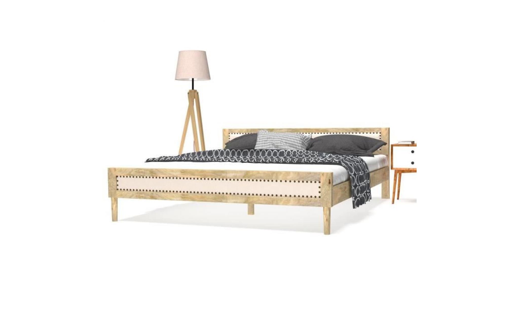 cadre de lit adulte contemporain cadre de structure métallique meuble élégant à coucher bois massif de manguier207 x 185 x 67 cm