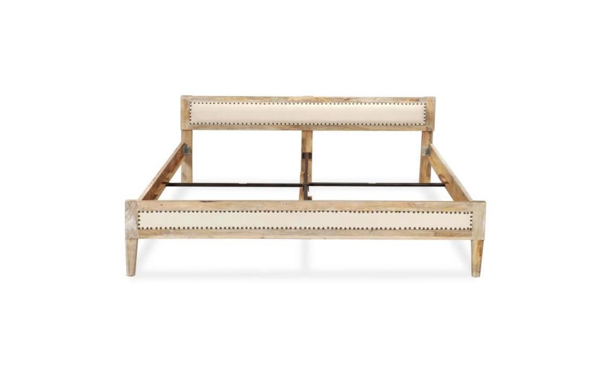 cadre de lit adulte contemporain cadre de structure métallique meuble élégant à coucher bois massif de manguier207 x 185 x 67 cm pas cher