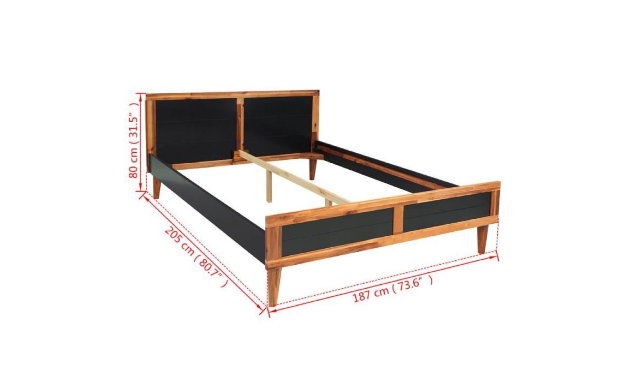 cadre de lit adulte contemporain enfant scandinave chambre dormir confortbois d'acacia massif 205 x 187 x 80 cmnoir pas cher