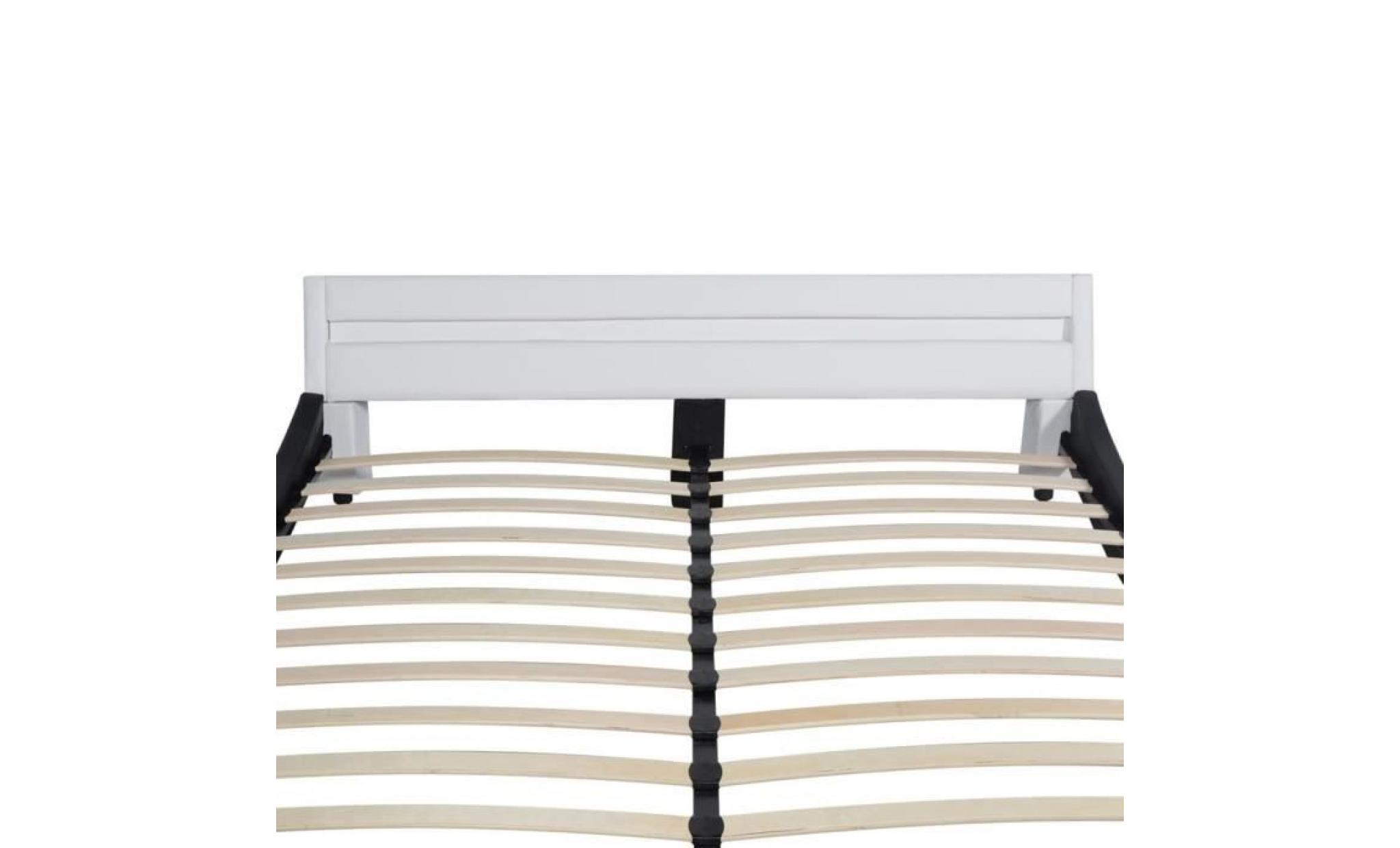 cadre de lit adulte contemporain structure métallique élégant dortoir chambre avec led190,5 x 226 x 56,cuir artificiel blanc et noir pas cher