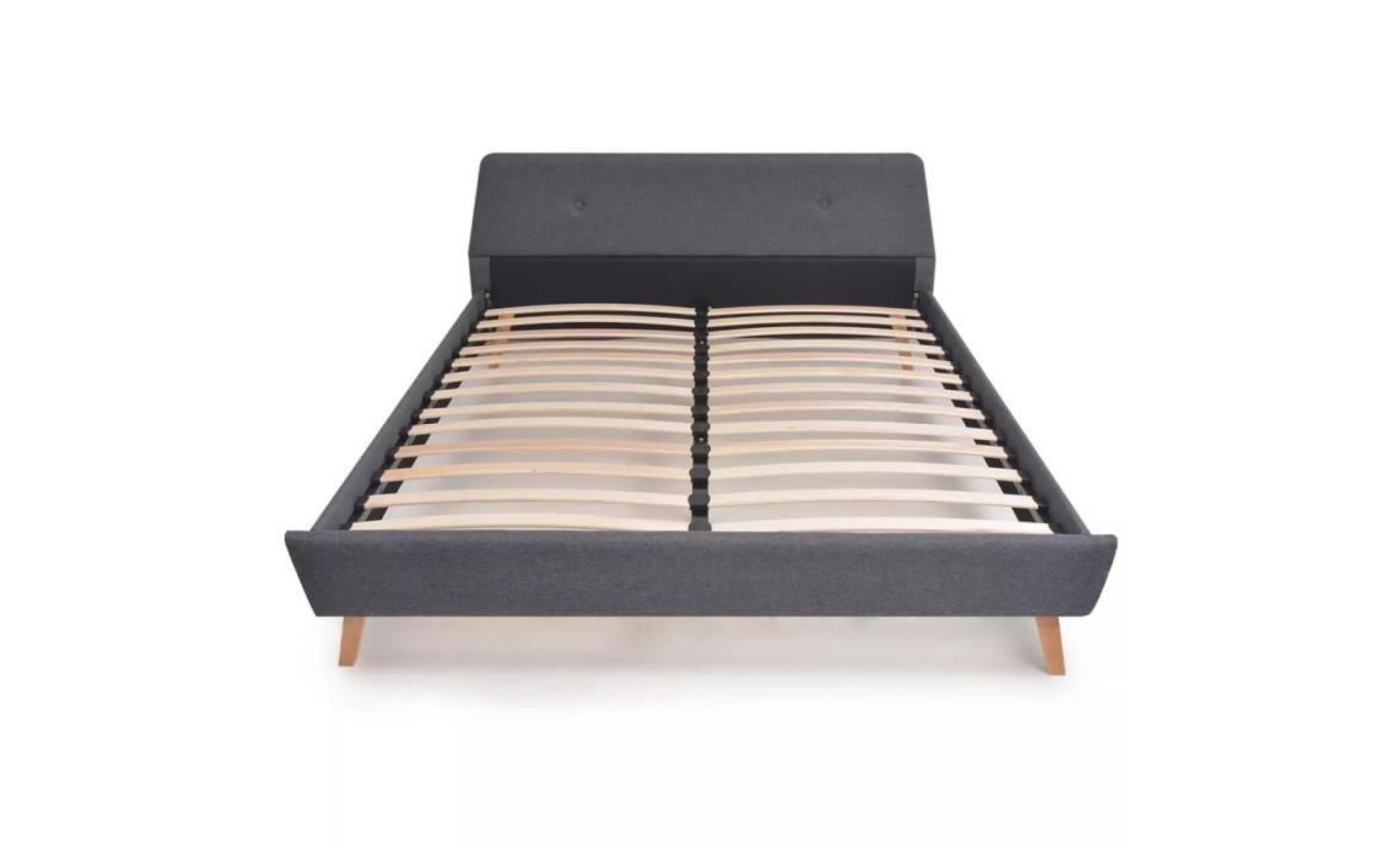 cadre de lit avec sommier à lattes 140 x 200 cm gris foncé pas cher