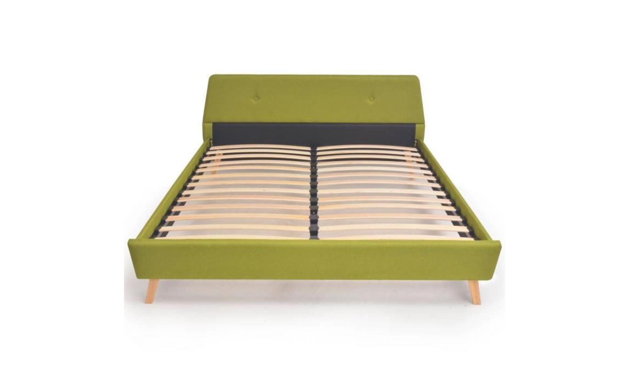 cadre de lit avec sommier à lattes tissu 140 x 200 cm vert pas cher