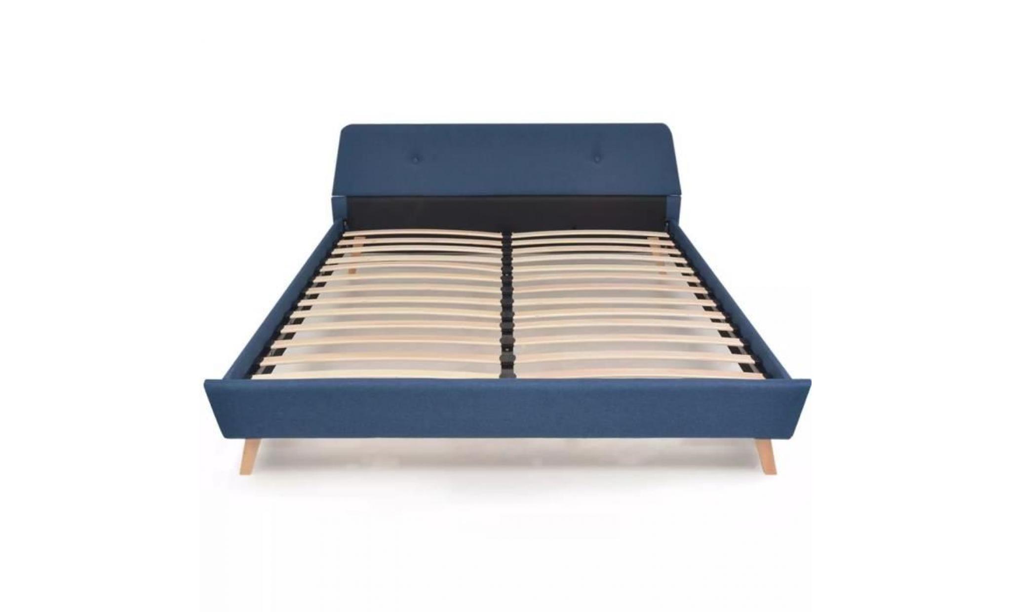 cadre de lit avec sommier à lattes tissu 160 x 200 cm bleu pas cher