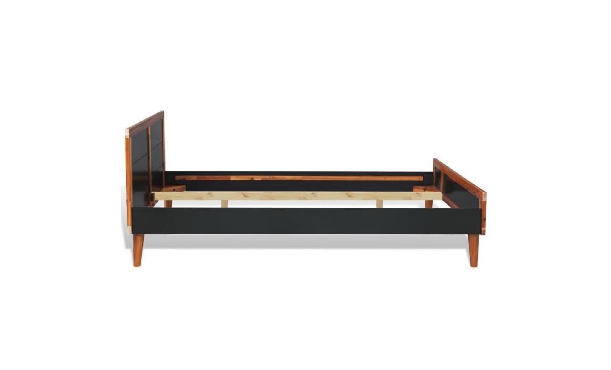 cadre de lit bois d'acacia massif 200 x 140 cm noir pas cher