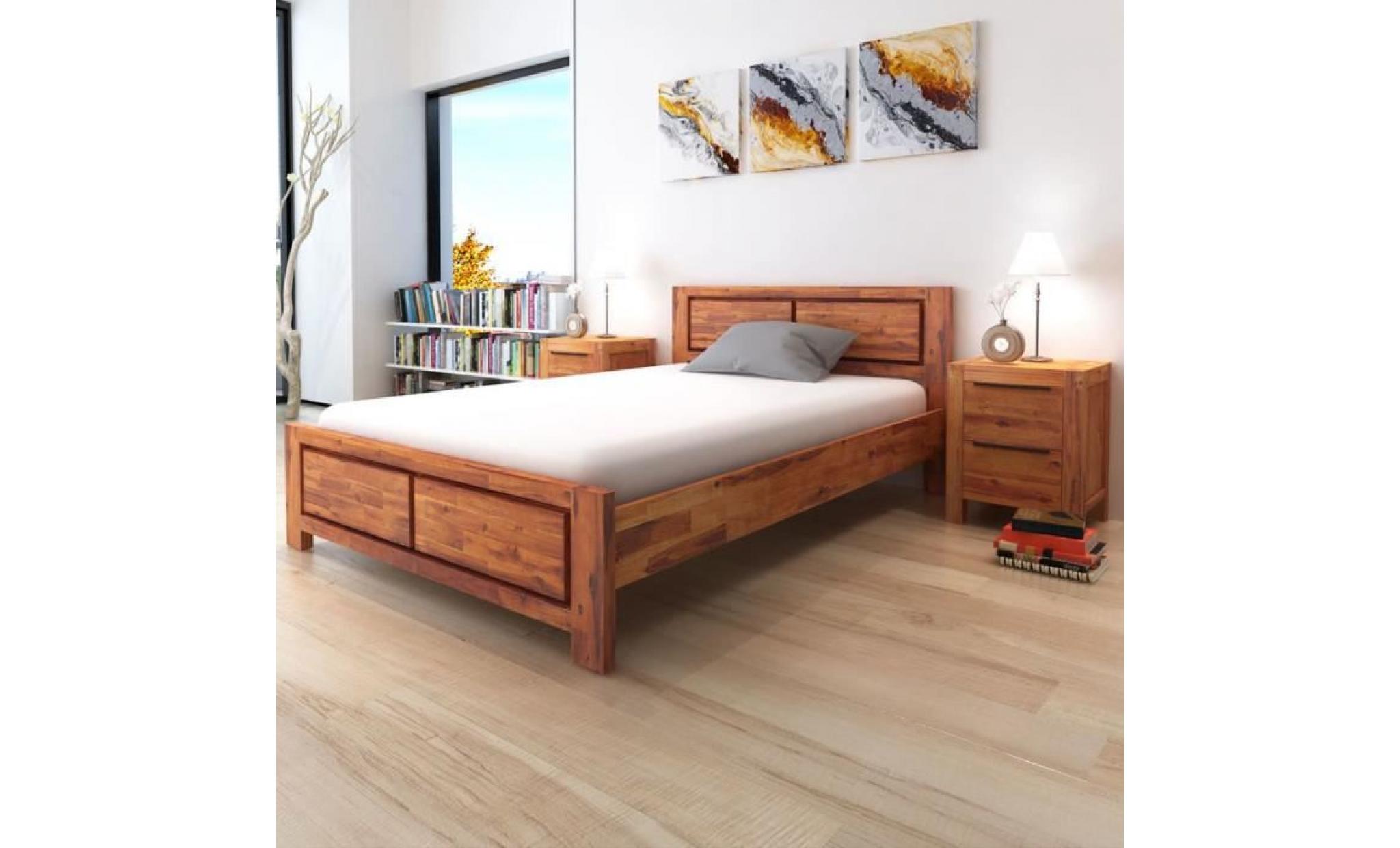 cadre de lit bois d'acacia massif marron 140 x 200 cm
