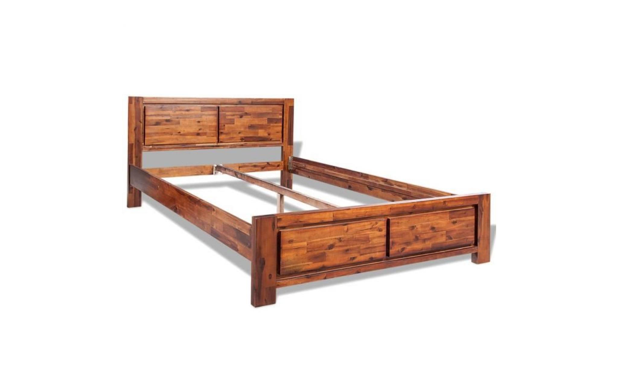 cadre de lit bois d'acacia massif marron 140 x 200 cm pas cher