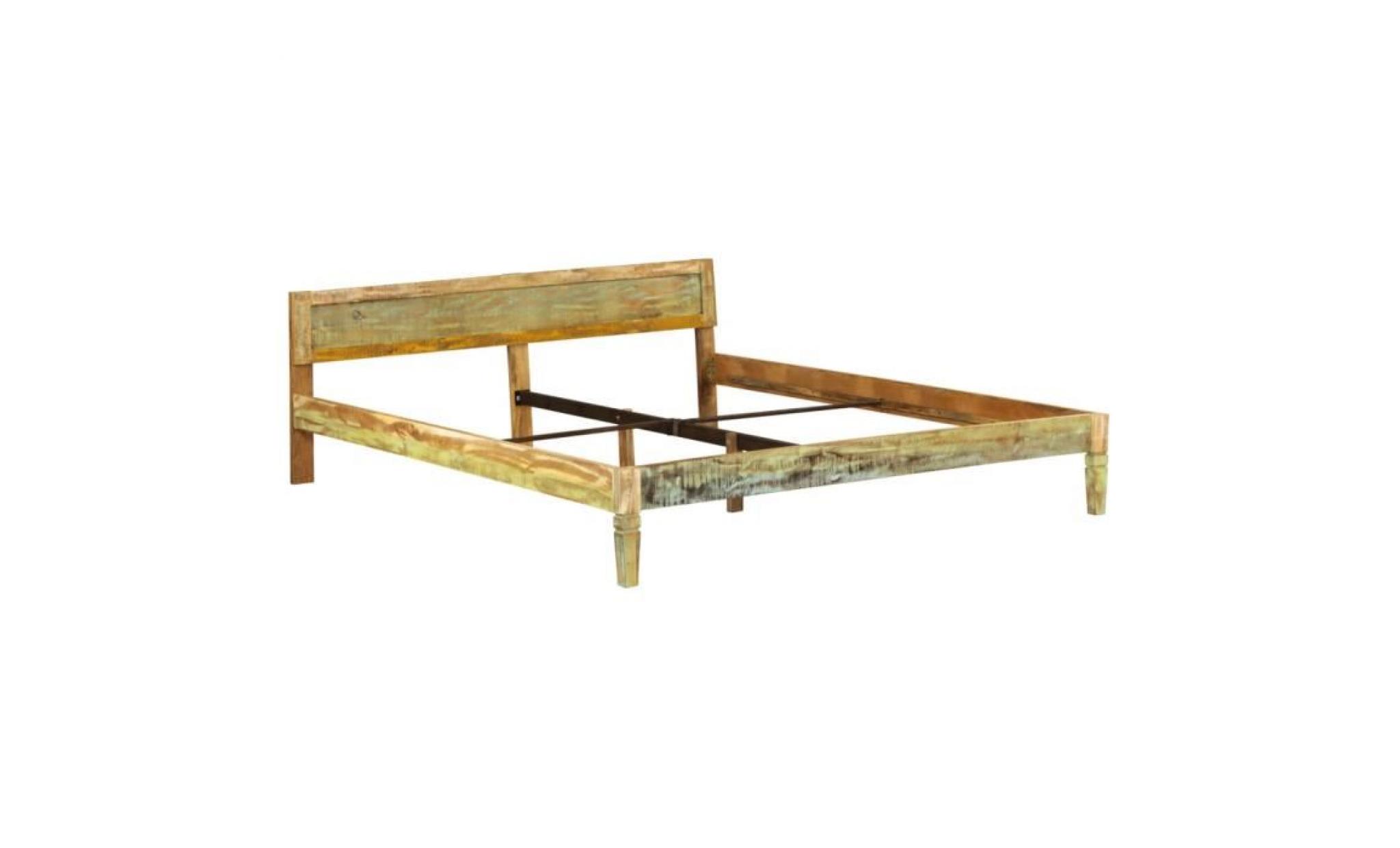 cadre de lit bois de manguier massif finition bois ancien 1,8 m