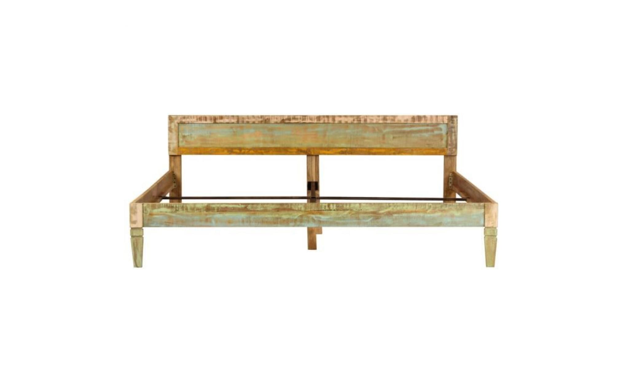 cadre de lit bois de manguier massif finition bois ancien 1,8 m pas cher