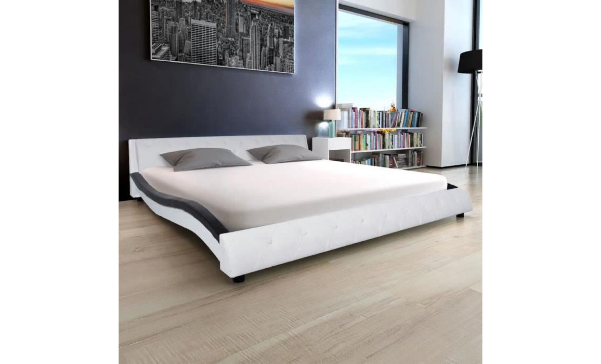 cadre de lit cuir artificiel 180 x 200 cm blanc et noir