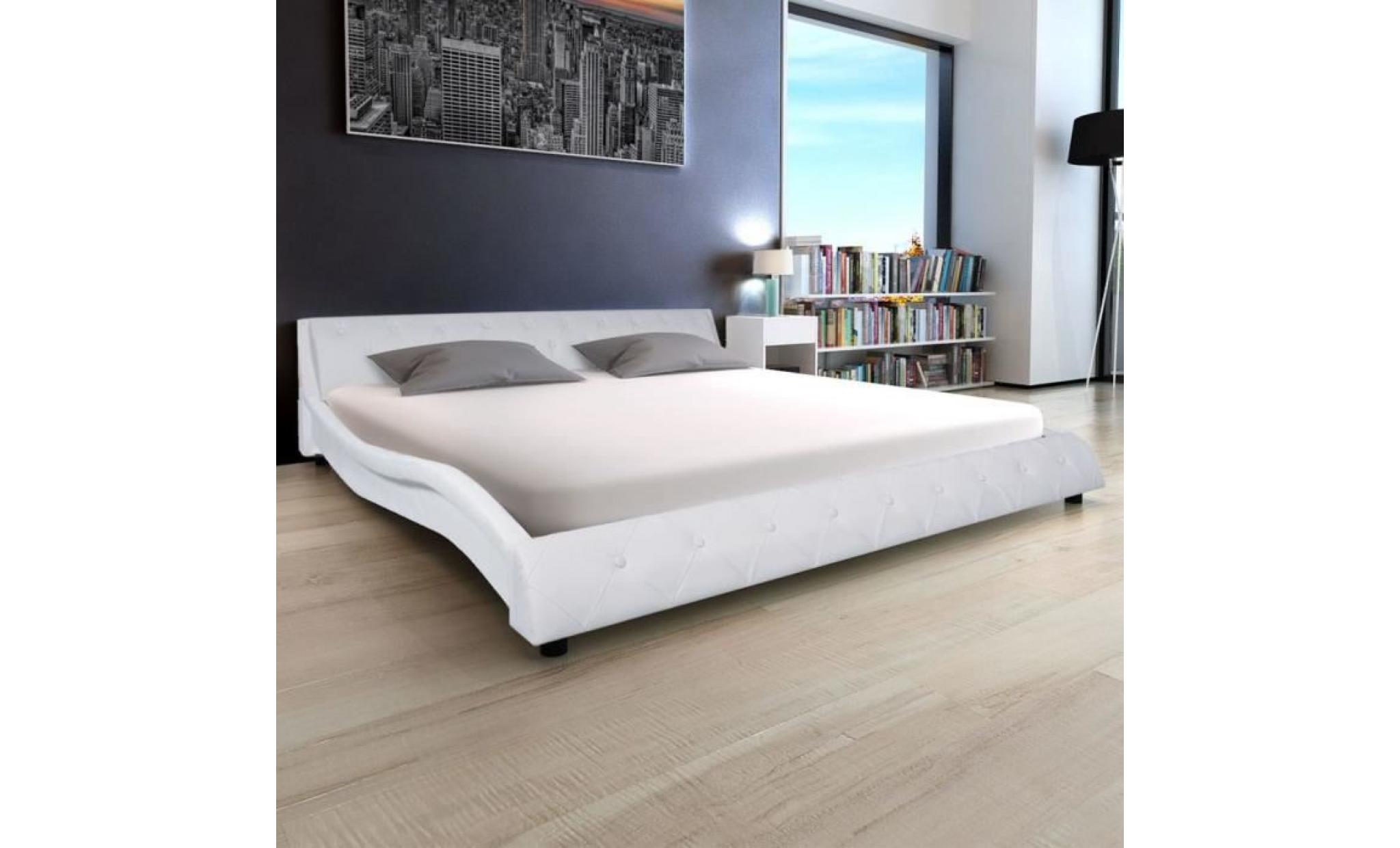 cadre de lit cuir artificiel 180 x 200 cm blanc structure de lit lit adulte lit enfant lit contemporain scandinave