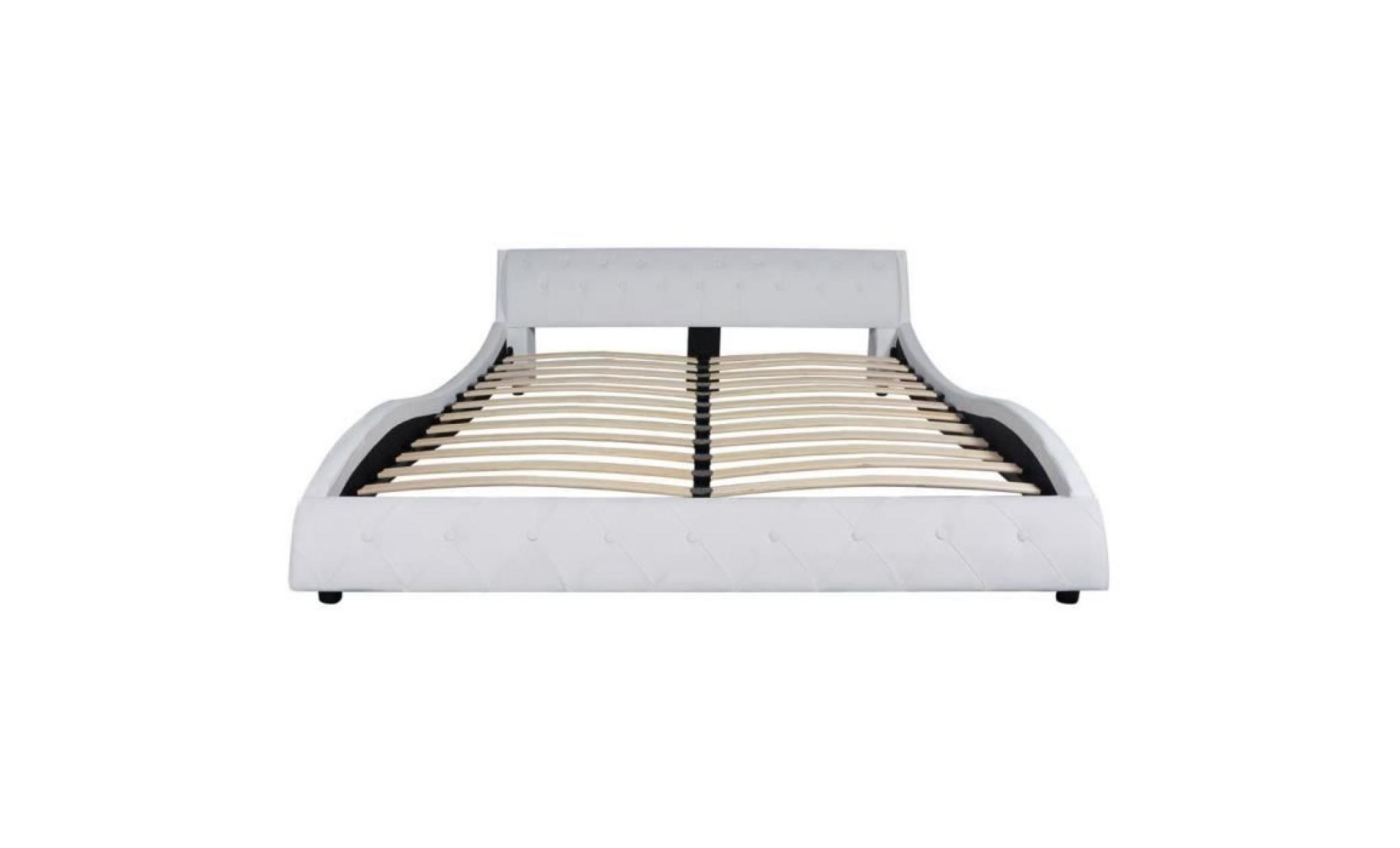 cadre de lit cuir artificiel 180 x 200 cm blanc structure de lit lit adulte lit enfant lit contemporain scandinave pas cher