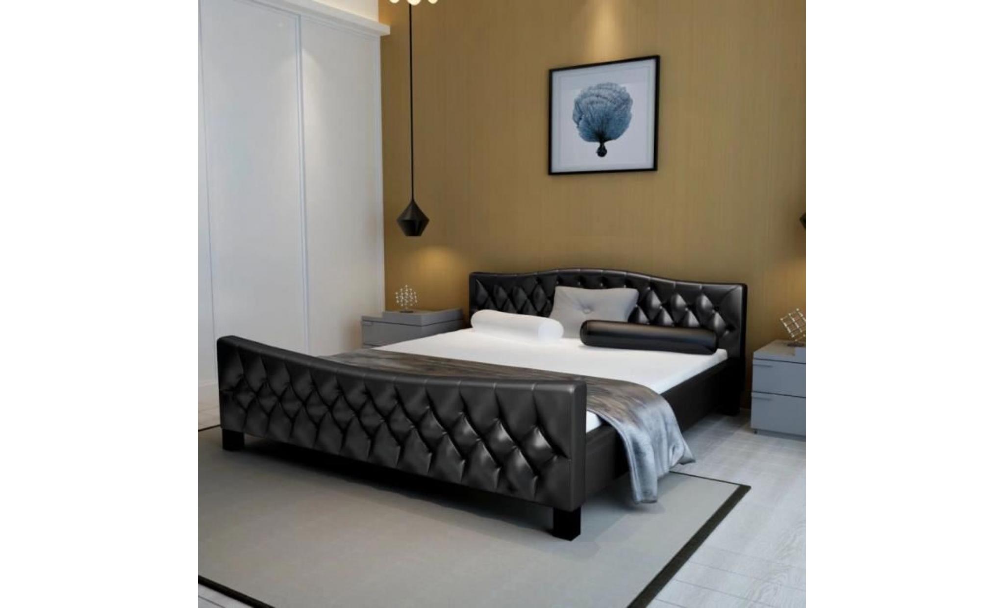 cadre de lit cuir artificiel 180 x 200 cm noir structure de lit lit adulte lit enfant lit contemporain scandinave