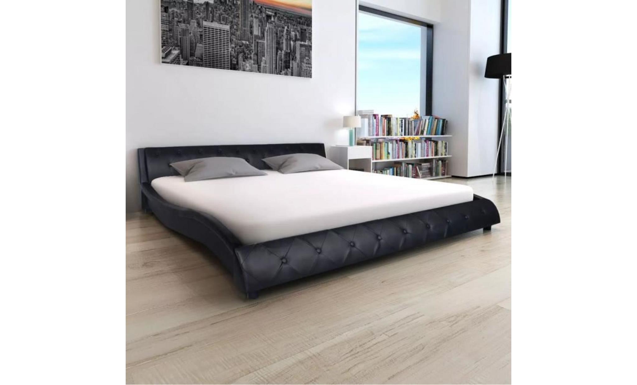 cadre de lit cuir artificiel structure de lit lit adulte lit enfant lit  scandinave180 x 200 cm noir