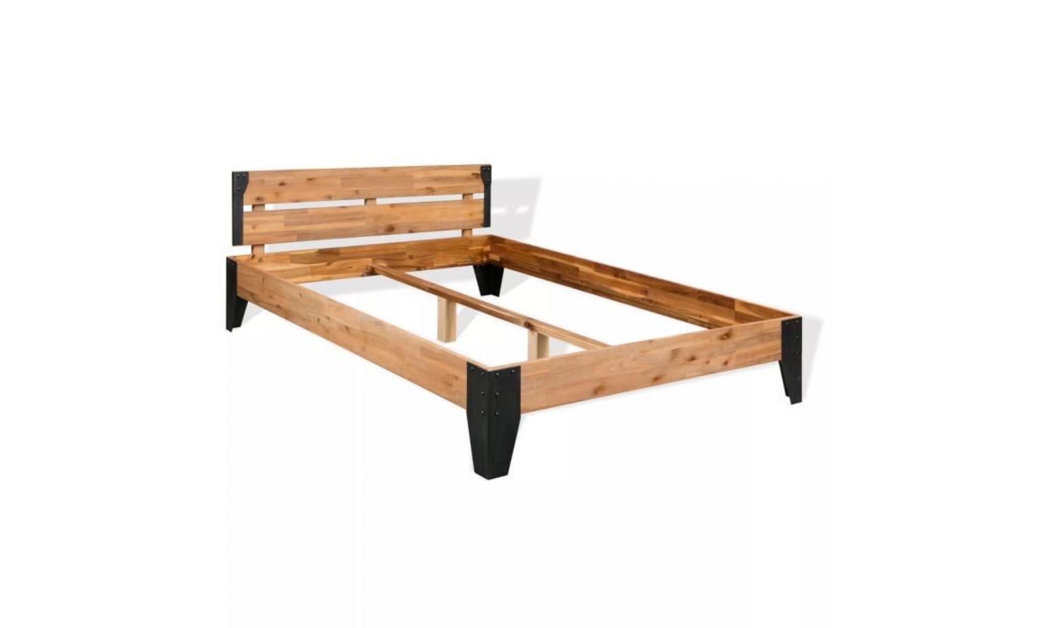 cadre de lit en bois d'acacia massif lit pour adulte 180 x 200 cm
