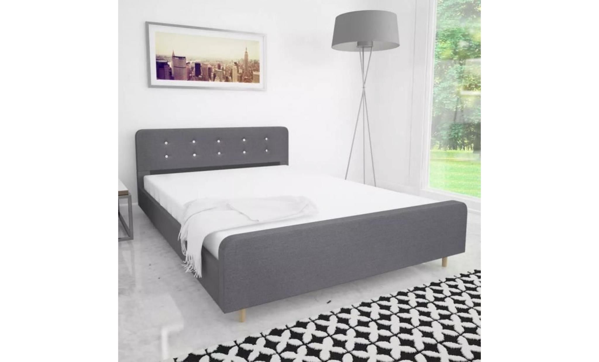 cadre de lit lit adulte 140 x 200 cm tapisserie en tissu gris foncé lit enfant structure de lit contemporain scandinave