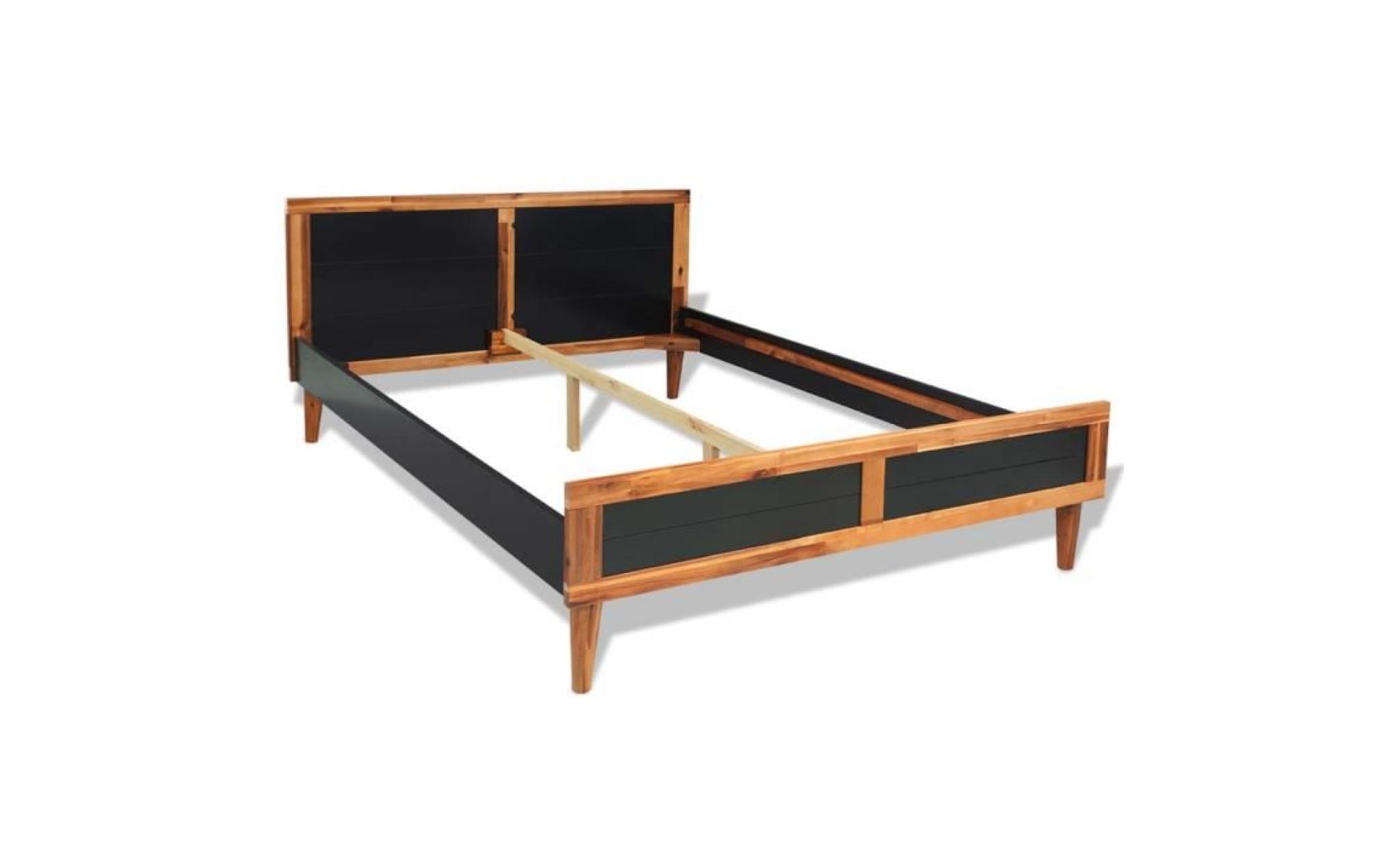 cadre de lit lit adulte bois d'acacia massif 200 x 180 cm noir lit enfant structure de lit contemporain scandinave