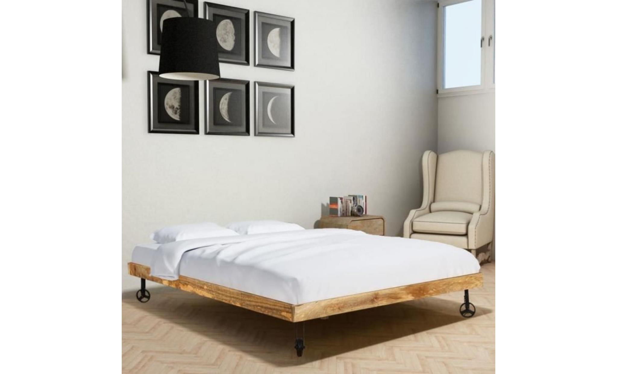 cadre de lit lit adulte bois de manguier brut 140 x 200 cm lit enfant structure de lit contemporain scandinave