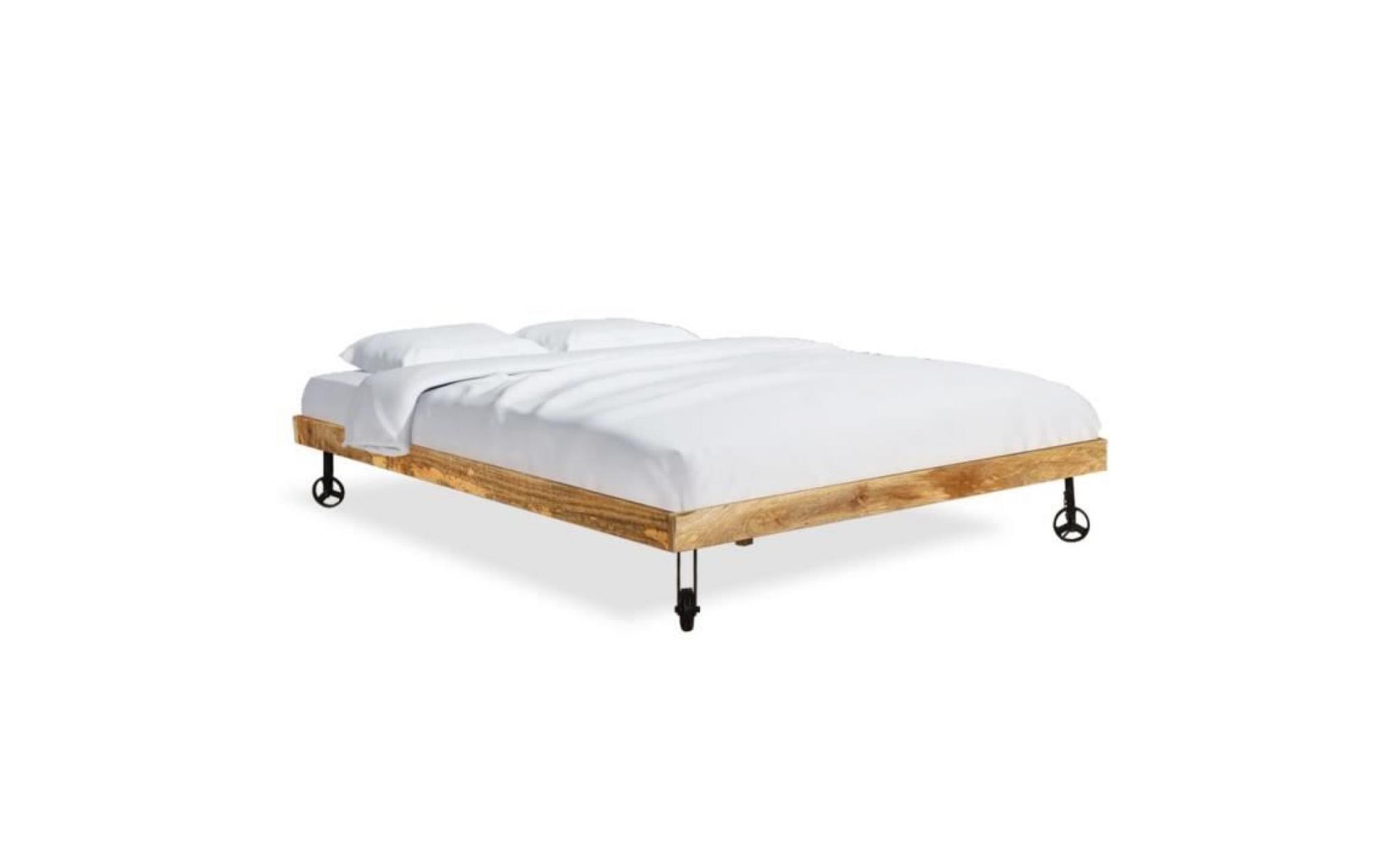 cadre de lit lit adulte bois de manguier brut 140 x 200 cm lit enfant structure de lit contemporain scandinave pas cher