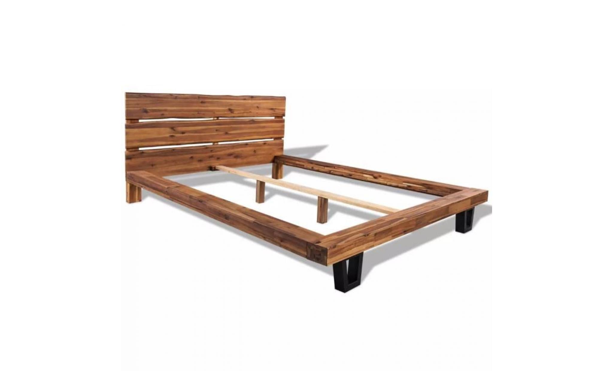 cadre de lit lit grand bois d'acacia massif 140 x 200 cm