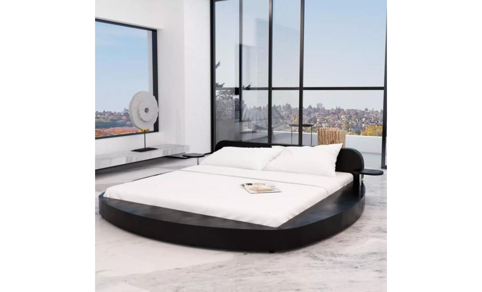 cadre de lit rond structure de lit lit adulte lit enfant 180 x 200 cm cuir artificiel noir
