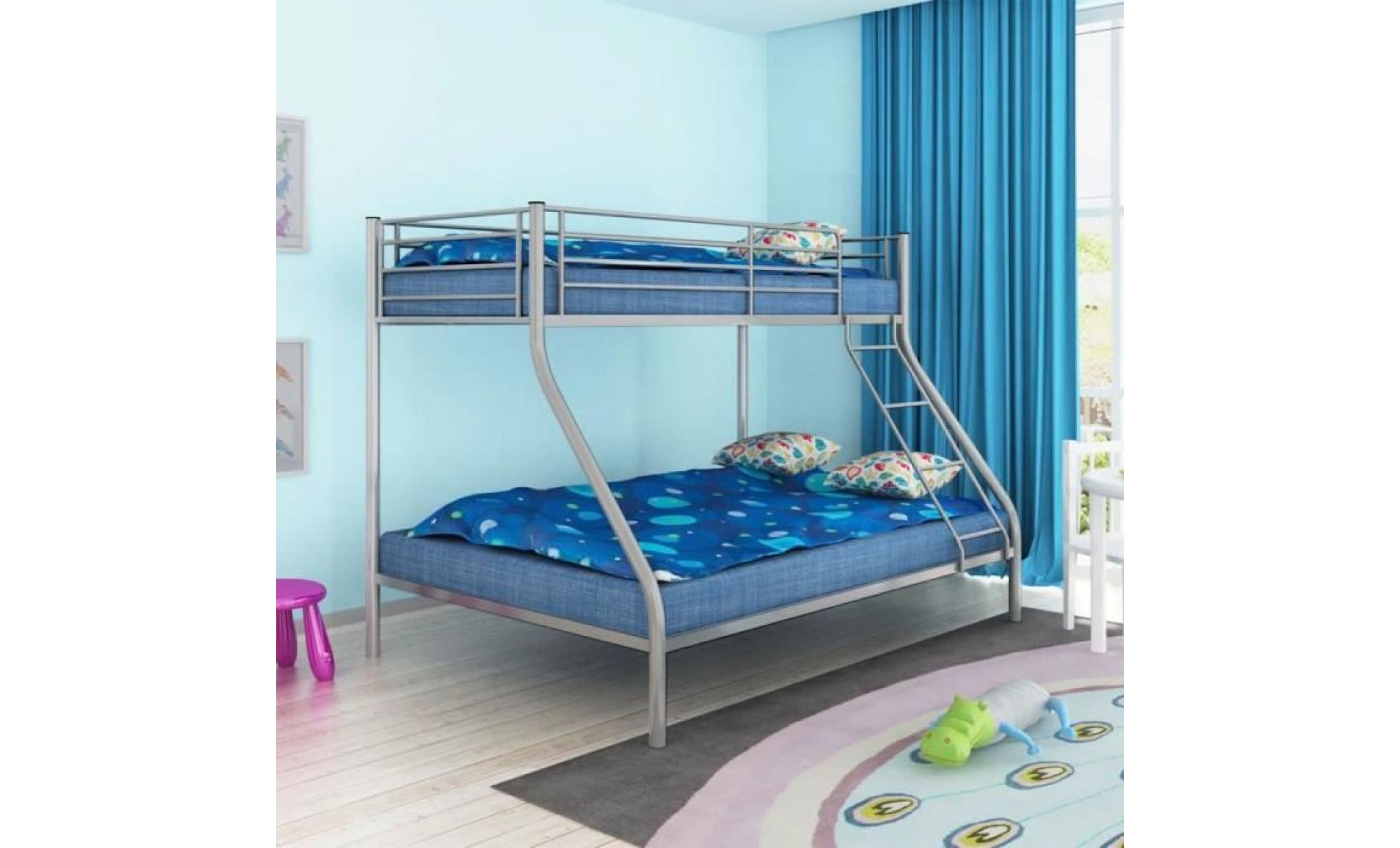 cadre de lit superposé pour enfant 200x140 200x90 en métal gris