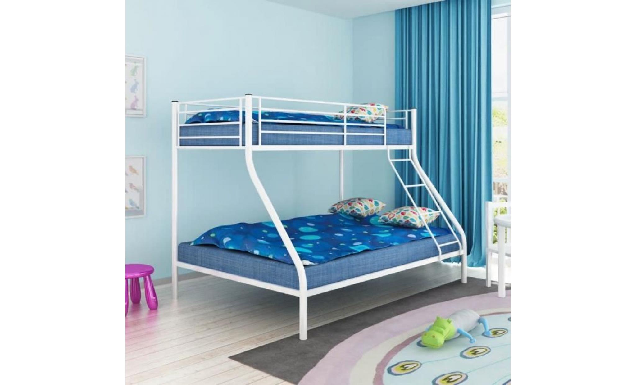 cadre de lit superposé pour enfant 200x140 200x90cm métal blanc