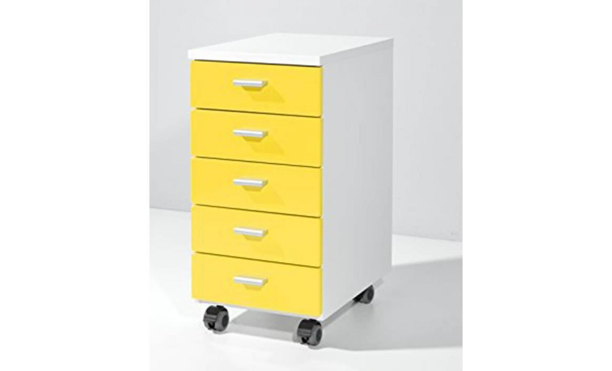 caisson de 5 tiroirs en panneaux de particules, blanc jaune   dim : l28 x h57 x p40 cm pas cher