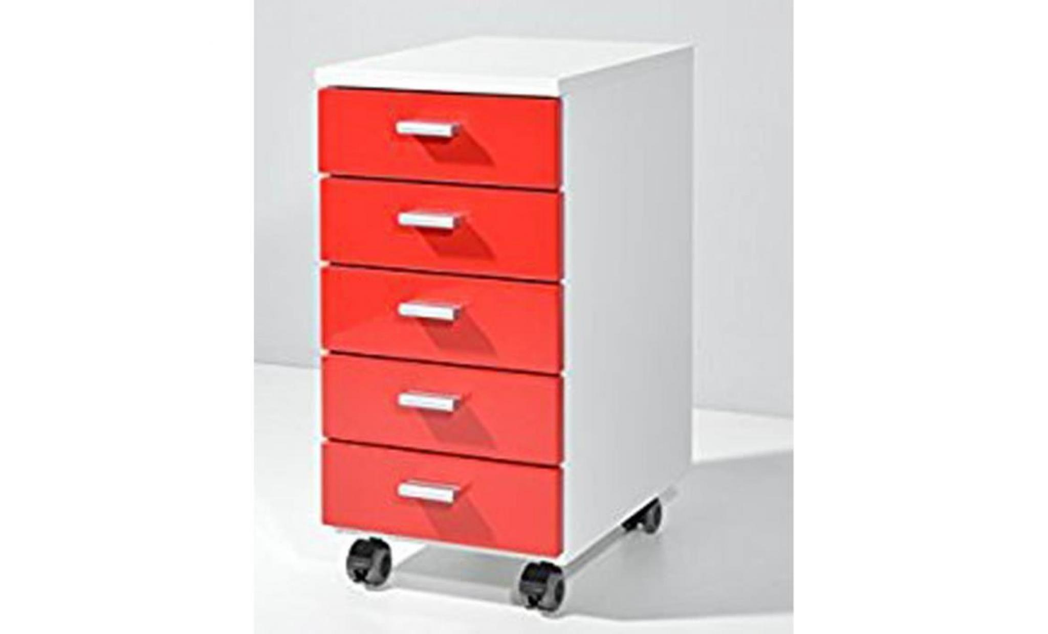caisson de 5 tiroirs en panneaux de particules coloris blanc rouge   dim : l28 x h57 x p40 cm pas cher