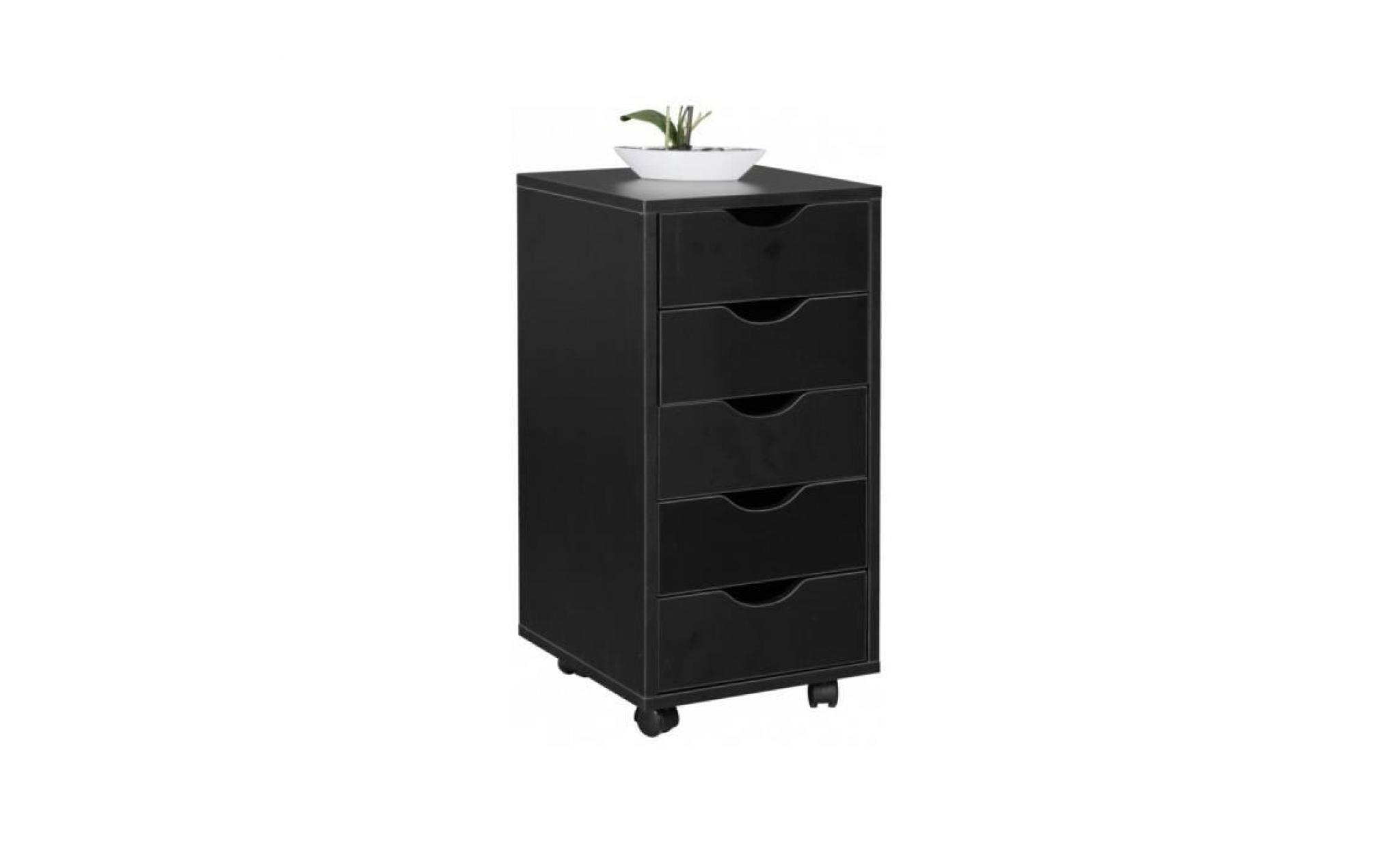 caisson de bureau à 5 tiroirs en mdf sur 4 roulettes coloris noir
