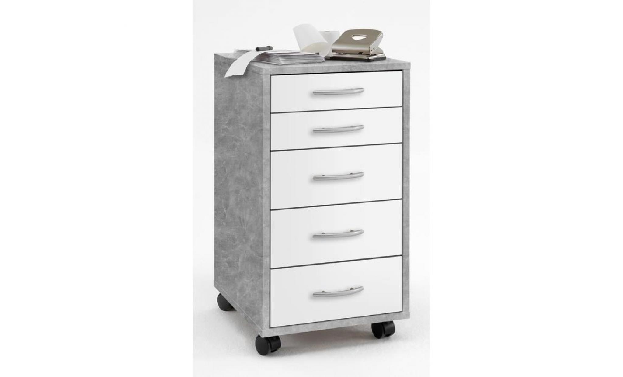 caisson de bureau sur roulettes, 5 tiroirs coloris blanc brillant   dim : 33 x 63,5 x 38 cm