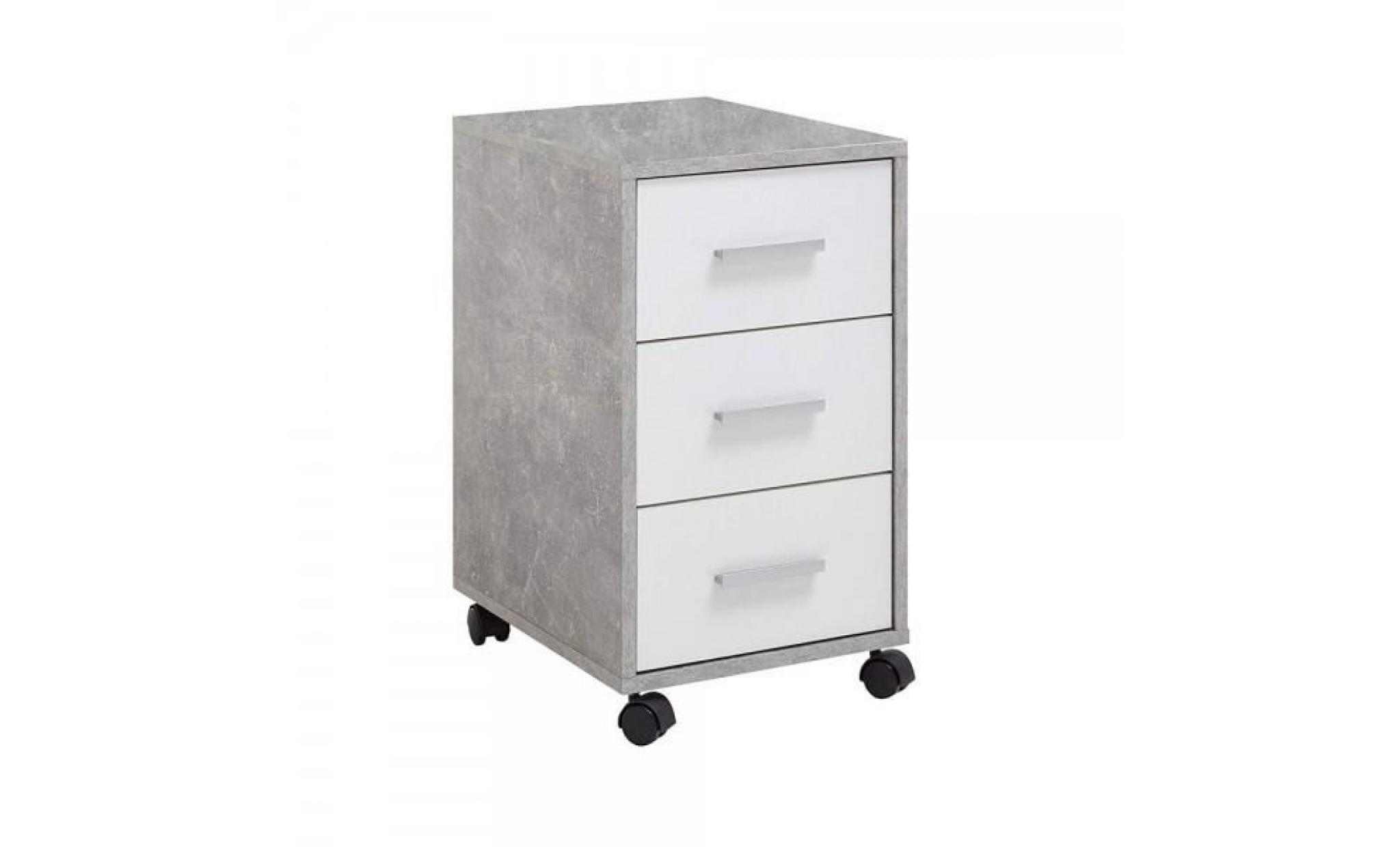 caisson de bureau sur roulettes, coloris gris béton la blanc   dim : l.33,6 x h.57,5 x p.42 cm