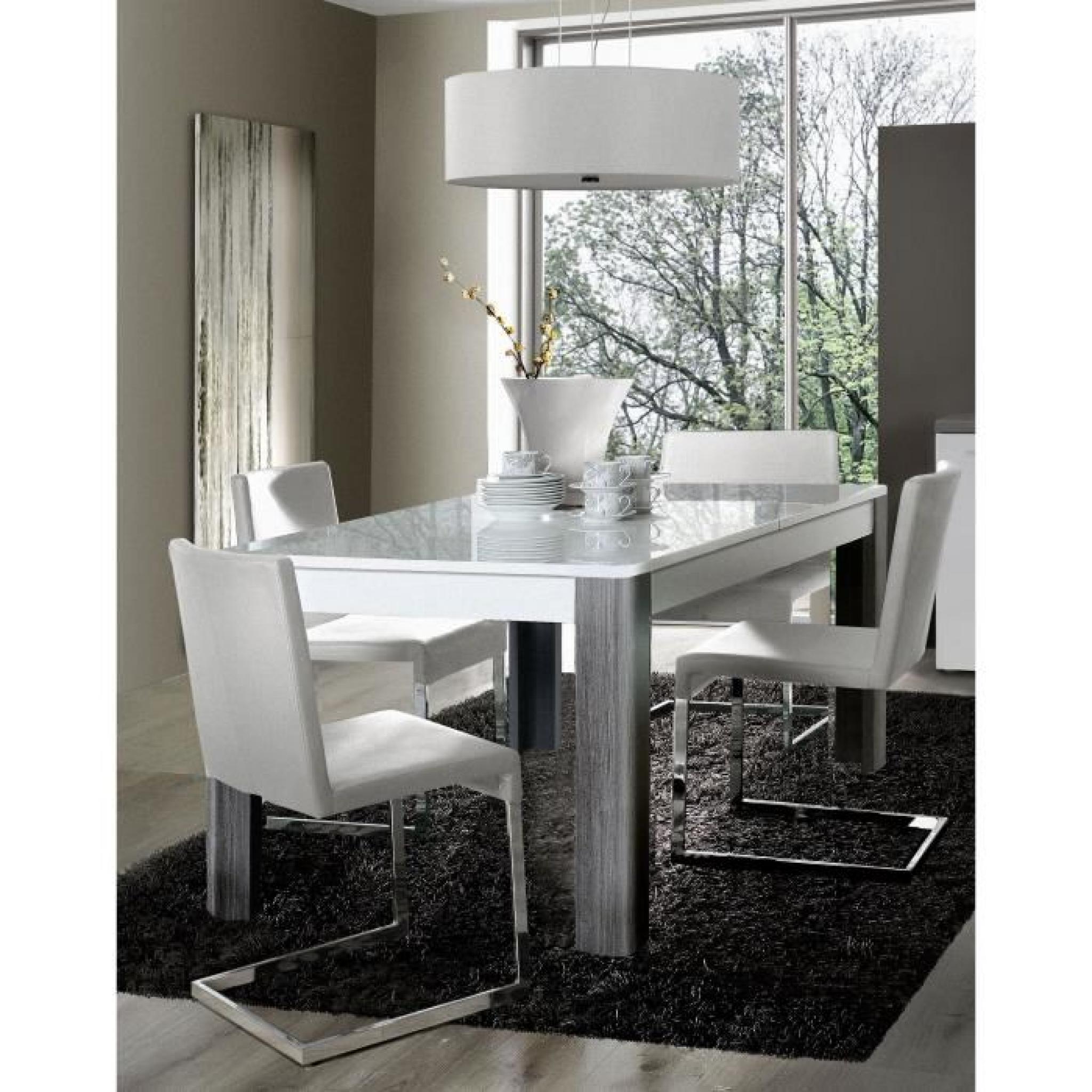 CALIMERO Table à manger extensible 160-207x90cm blanc et décor chêne sonoma