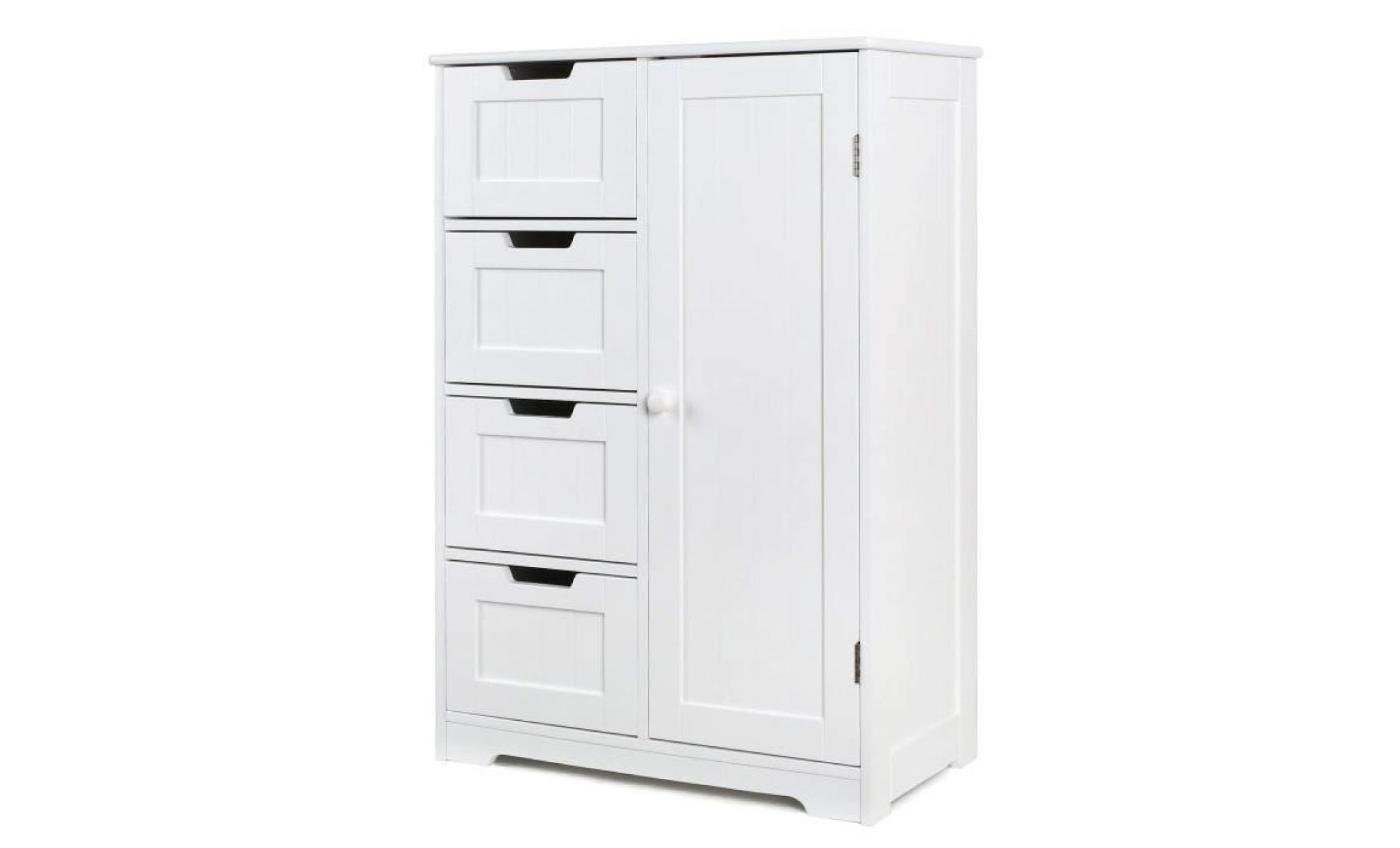 campagne meubles de rangement commode armoire blanche pour chambre salle de bain (blanc 4 tiroirs 1 porte)